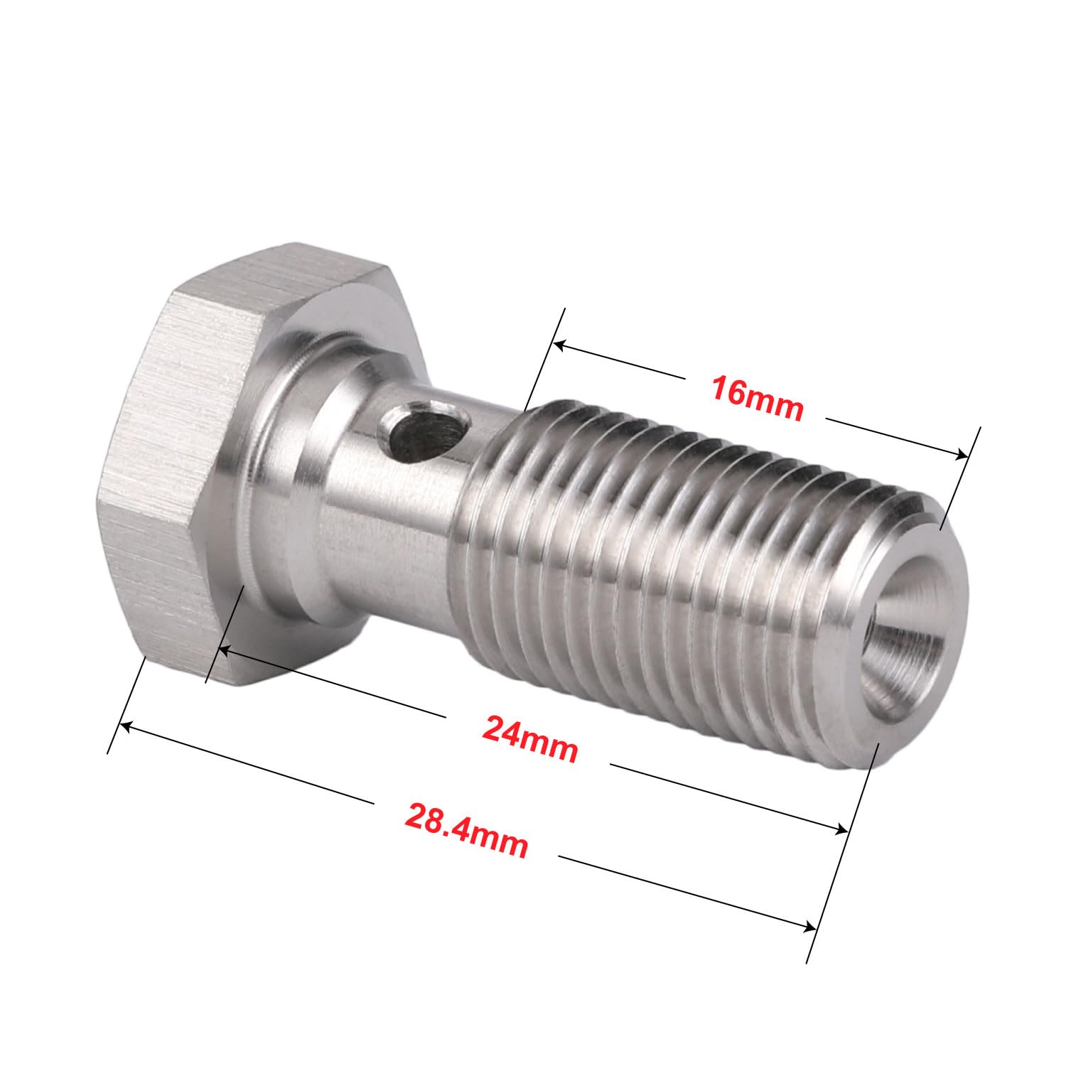 Podavelle M10X1.0 Metric Stainless Steel Single Banjo Bolt Brake Fitting Adapter 24Mm Long With Copper Washers