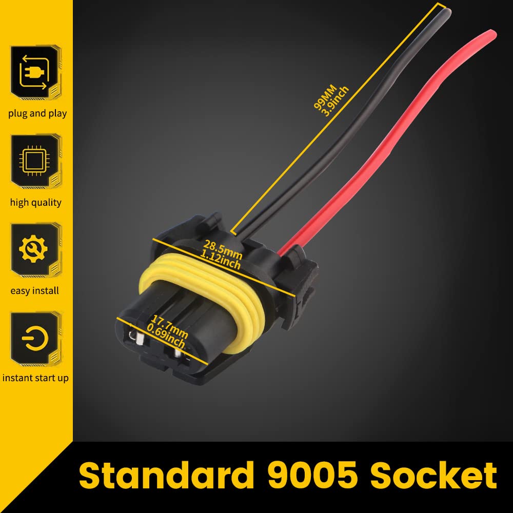 Qasim 9005 9006 Hb3 Hb4 Female Adapter Wiring Harness Sockets Wire For Headlights, Fog Lights Connector (Pack Of 4)