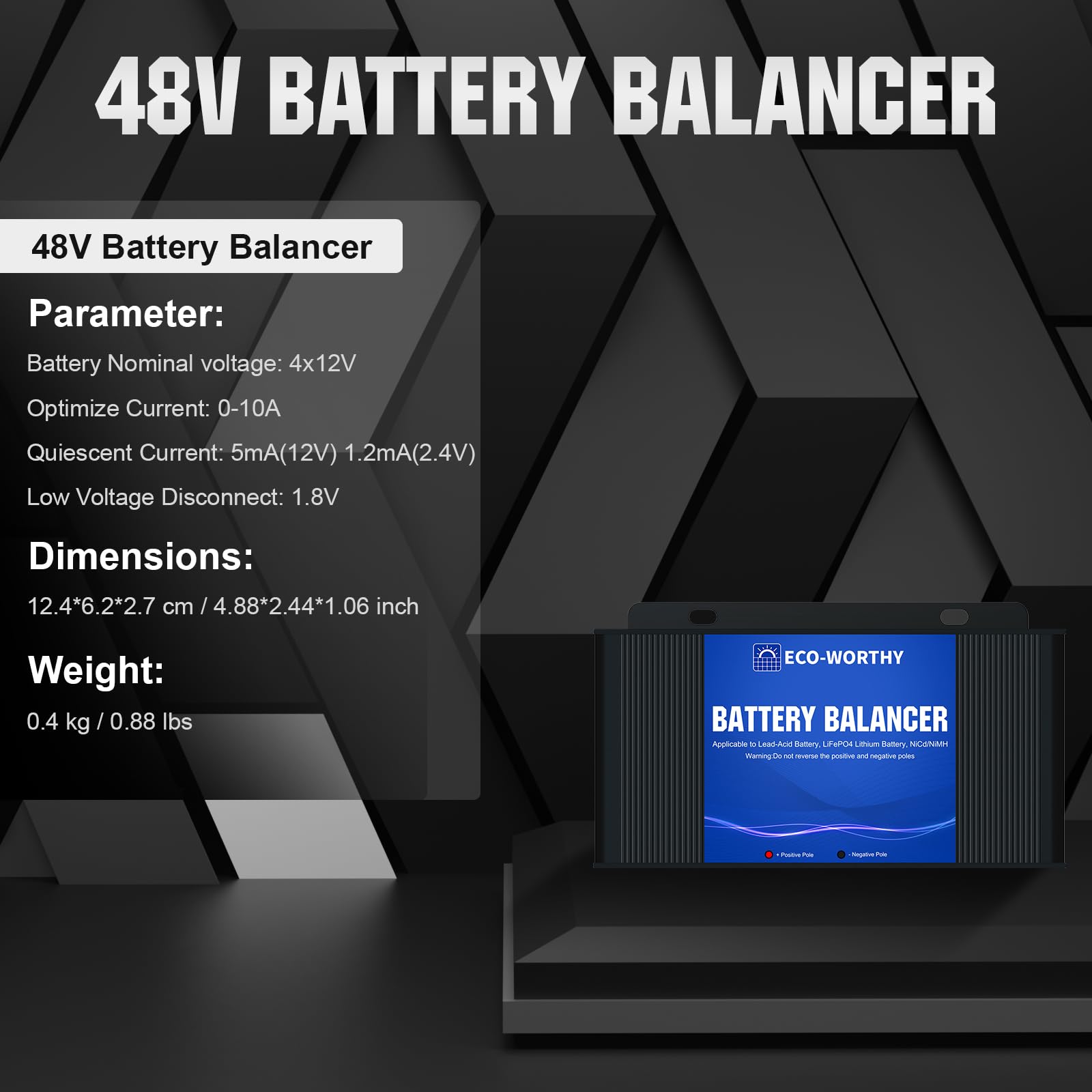 Eco-Worthy Battery Balancer 48V Battery Equalizer For 24V/36V/48V Battery, Supports For Lifepo4 Lithium Battery, Lead Acid/Gel/Sla Nickel-Metal Hydride Battery