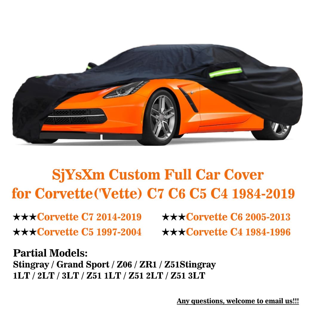 Sjysxm Waterproof Car Cover Compatible With Chevrolet Corvette C7 C6 C5 C4 1984-2019, All Weather Rain Snow Sun Covers With Refl
