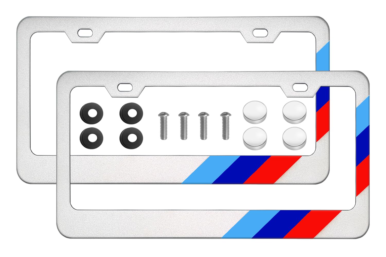 Omlkibo Tri-Color 3 Color Aluminum License Plate Frame Cover Holder Compatible With Toyota Vehicle Truck Trailer Suv. (White Bro
