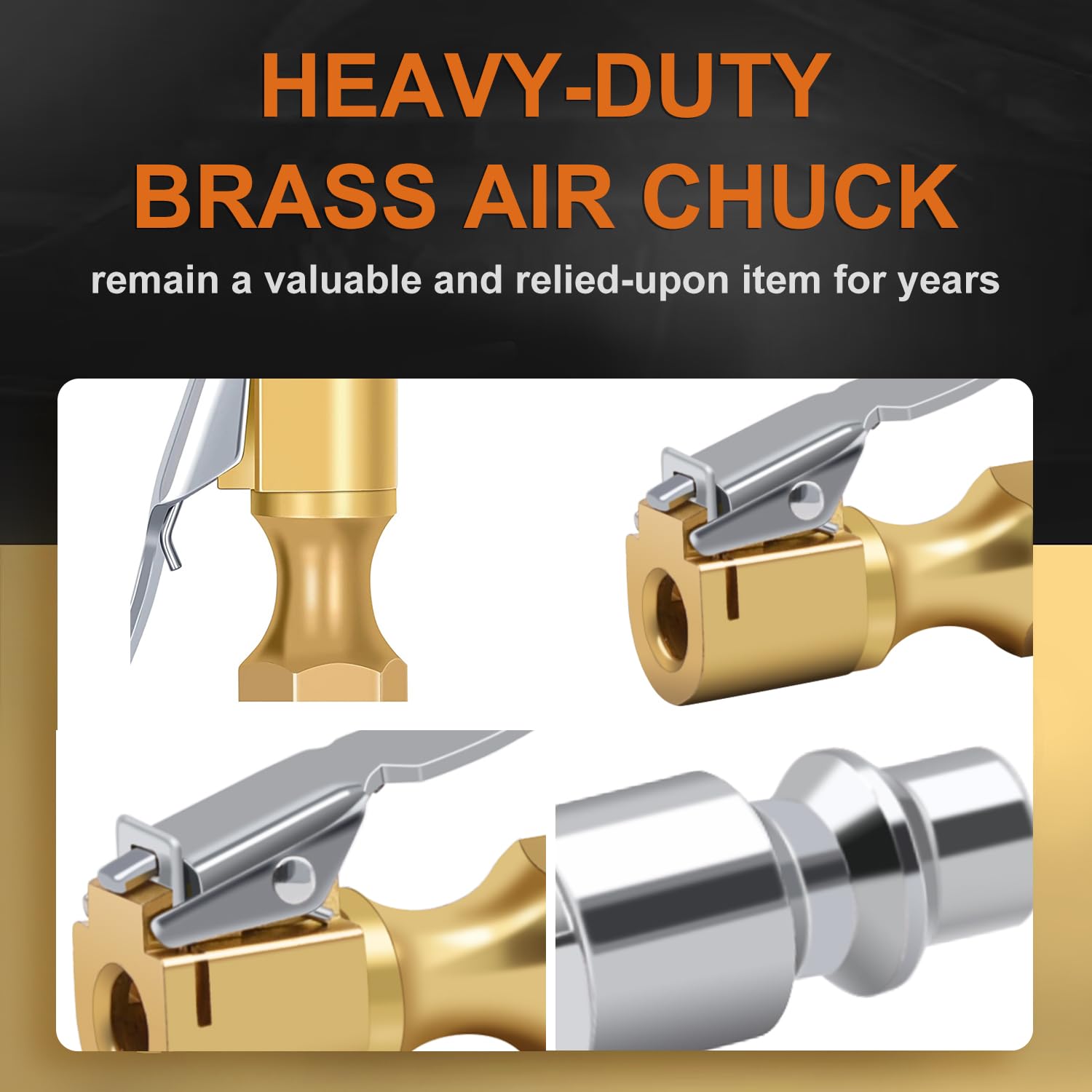 Safelife Brass Air Chuck Closed Flow Tire Chuck Heavy Duty Lock On Tire Inflator Chuck With Clip
