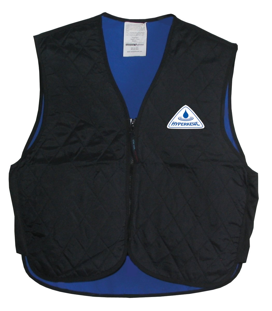 HyperKewl 6529-BK-L Light Weight Evaporative cooling Sport V-Neck Vest with Zipper closure Quilted Nylon Outer with HyperKewl Fa