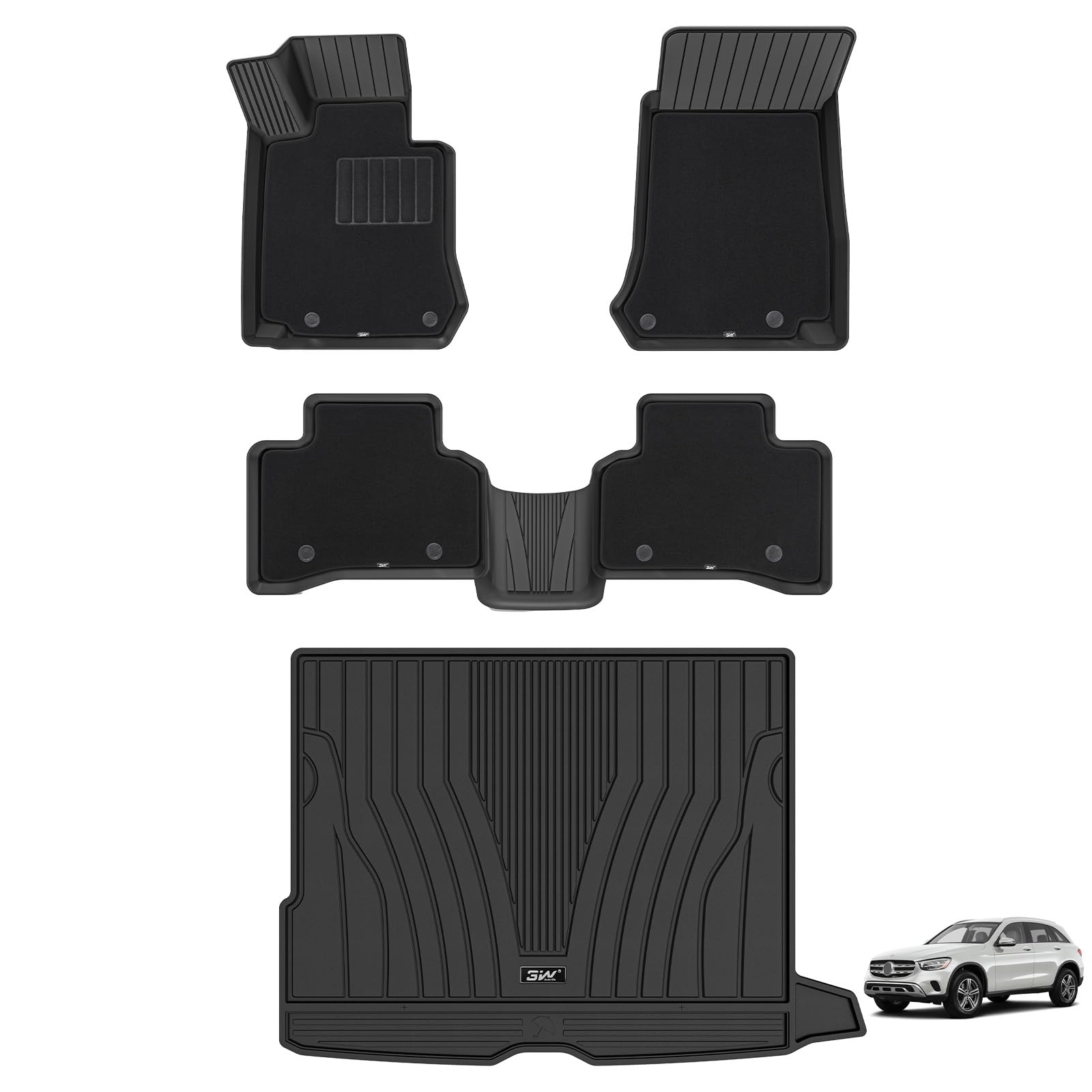 3W Floor Mats(With Carpets) & Cargo Liner Fit For Mercedez Benz Glc 2016-2022(Not Fit Coupe), Tpe All Weather Waterproof Custom