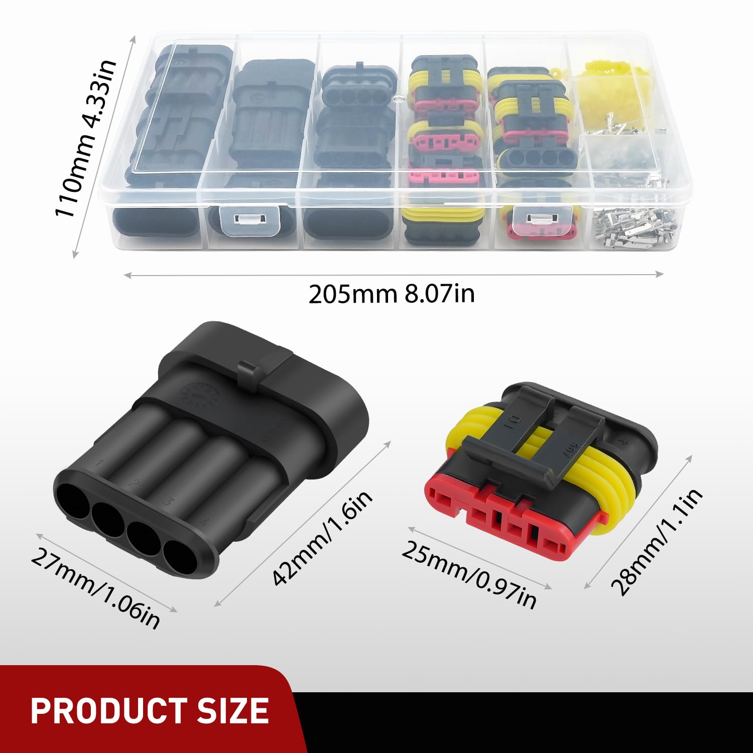 Nilight 180Pcs 4 Pin Electrical Connector Plug Male Female Terminal Wire Waterproof Connectors 4 Way Automotive Connect Set For