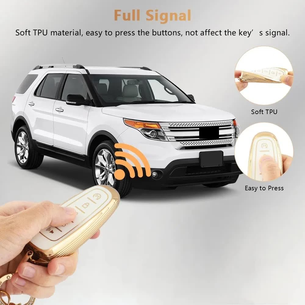 Pifoog Key Fob Cover For Ford 5 Button Car Key Shell Case Glitter Keychain For Ford Edge Explorer Expedition Focus Taurus Escape