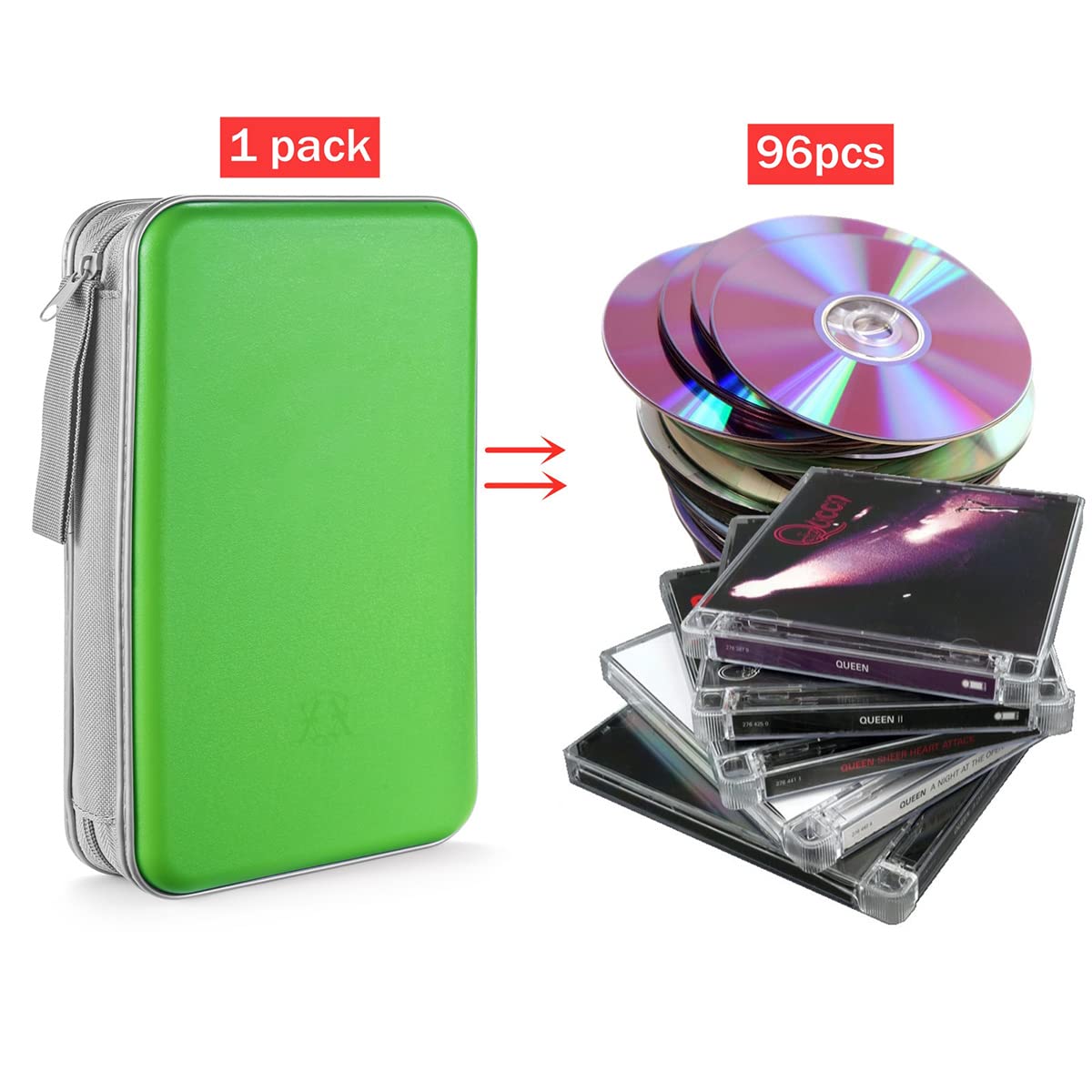 Liovode Dvd Case, 96 Capacity Portable Cd Case Holder Storage Hard Plastic Dvd Media Wallet Holder Organizer For Car (Green)