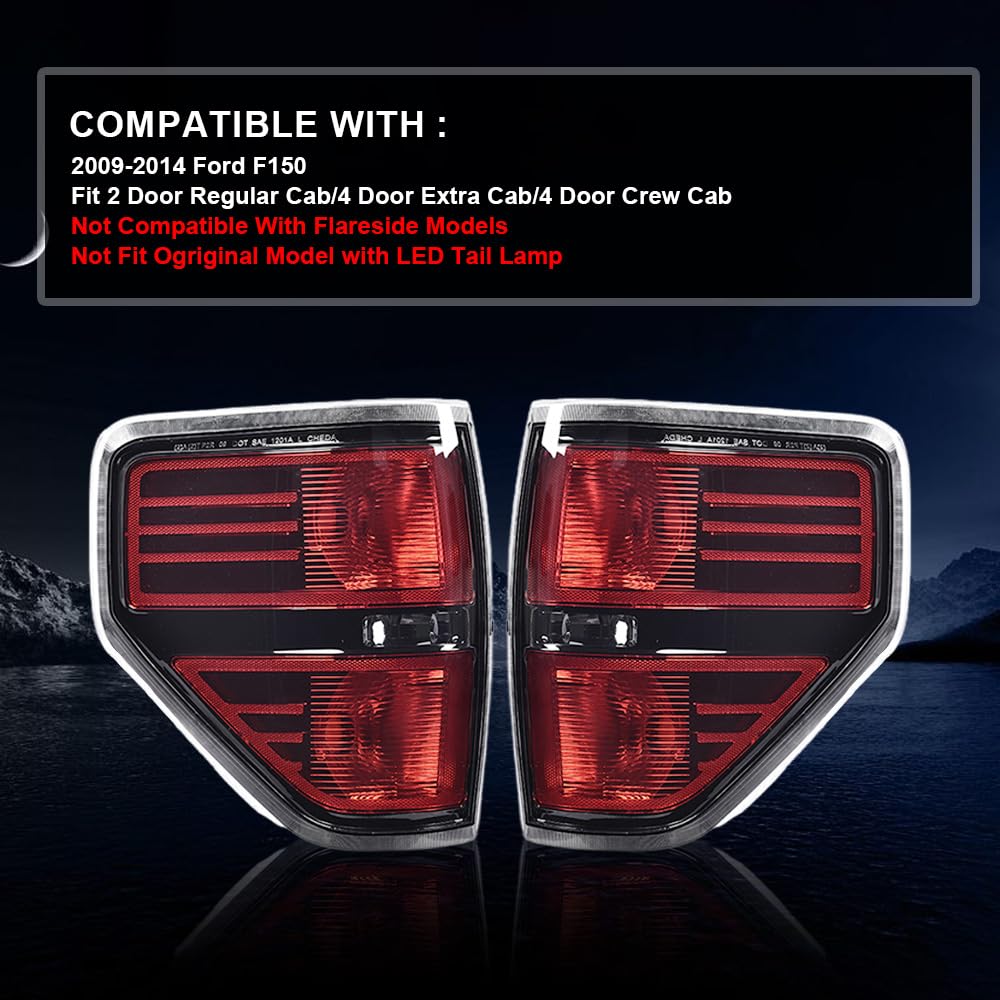 Pit66 Tail Lights Rear Light Lamp Assembly, Compatible With 2009 2010 2011 2012 2013 2014 Ford F150, Pickup Svt Rear Assembly, 1