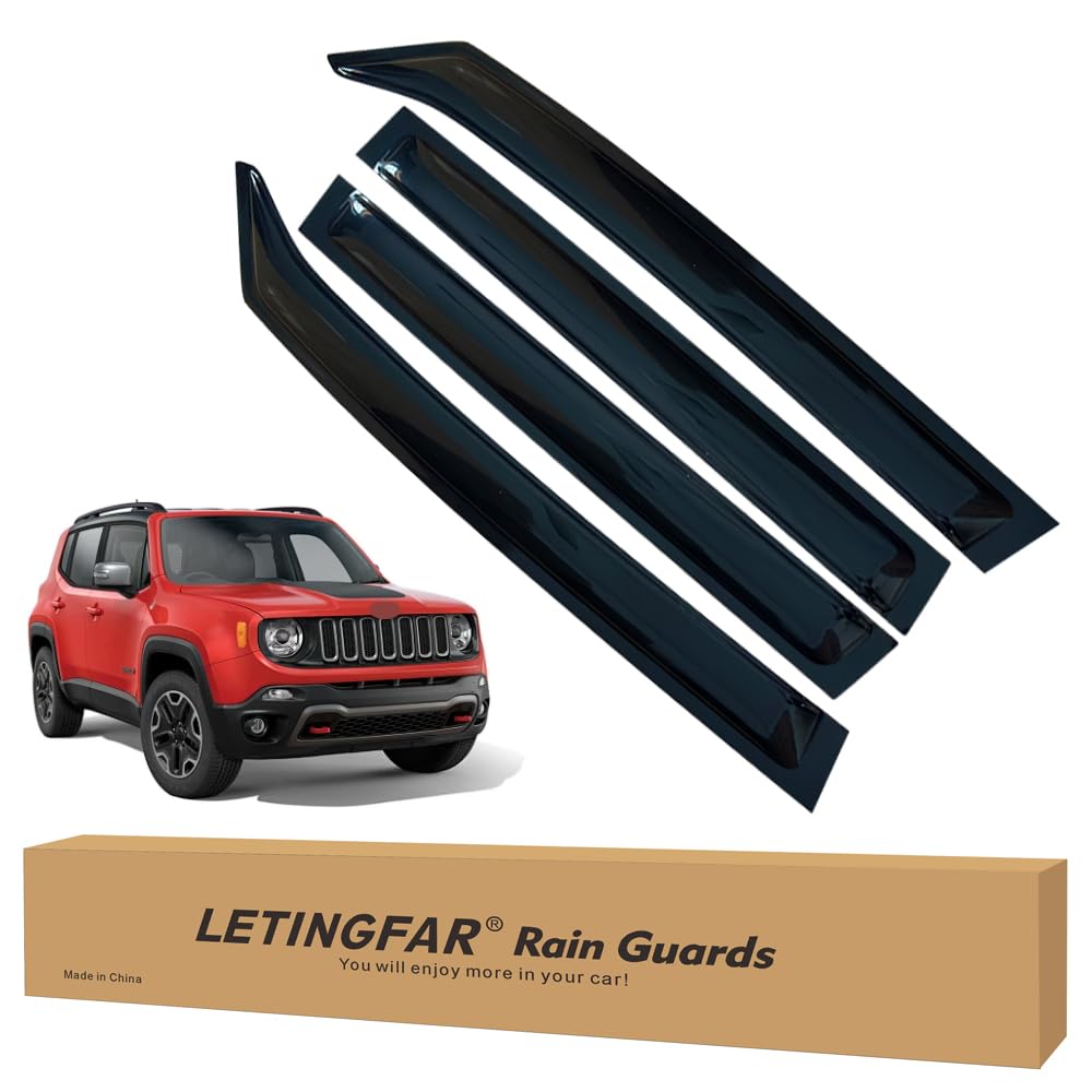 LETINGFAR Window Visors Rain Guards for Jeep Renegade 2015 2016 2017 2018 2019 2020 2021 2022 2023 2024 Accessories, Wind Deflec