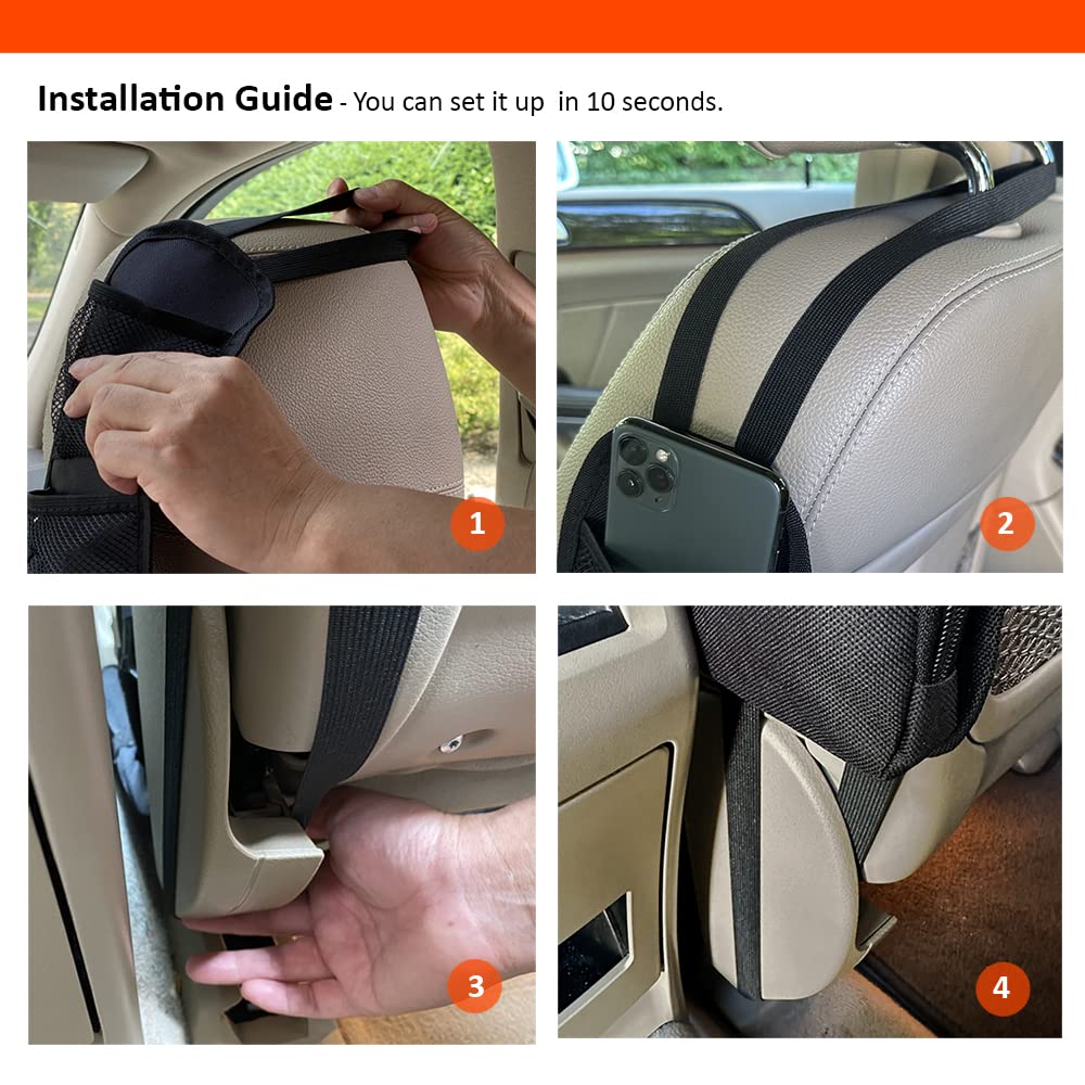 Luckybay Car Seat Side Organizer, Auto Seat Storage Hanging Bag, Phones, Drink, Stuff Holder With Mesh Pocket For Cars, Suv & Tr