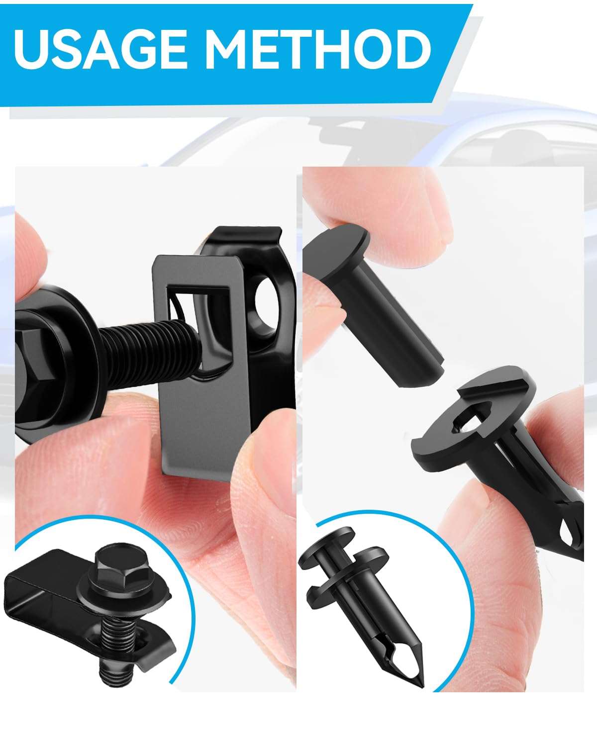 BOECIOG 35PCS Engine Splash Shield Guard Bolts & Clips, Black Automotive Hardware, Front Bumper & Fender Liner Fasteners, One Size