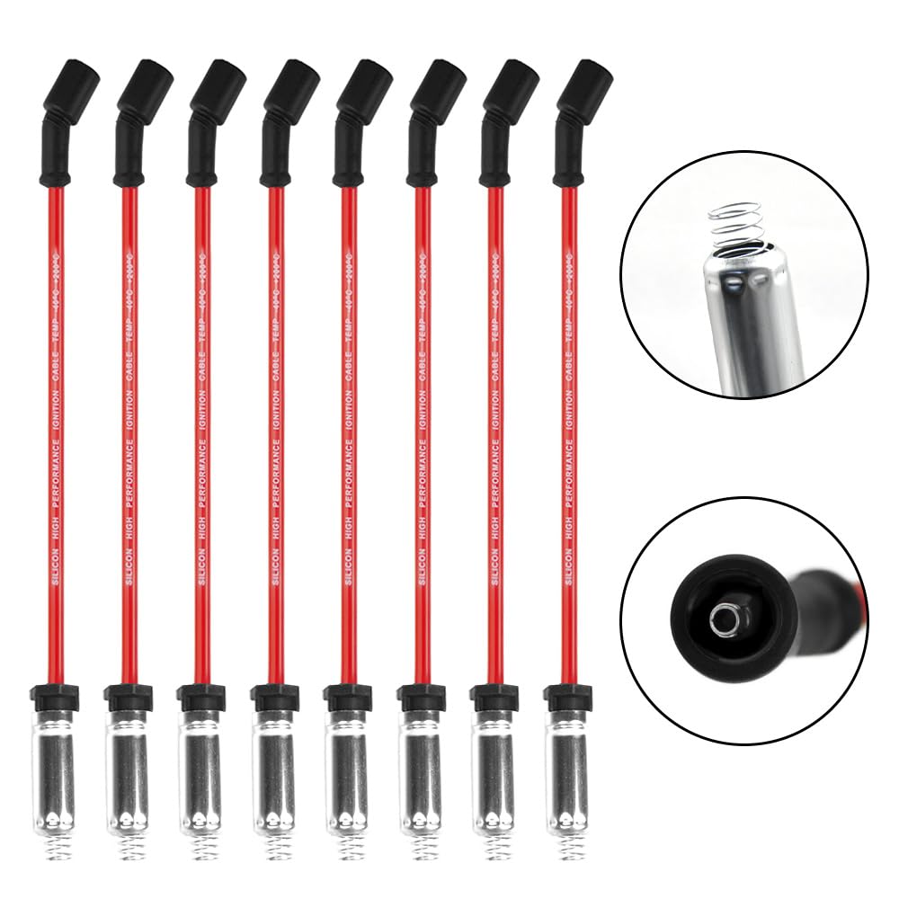 Spark Plugs and Wires for Chevy 5.3L, Spark Plug 41-962 * 8 + Spark Plug Wires *8 9748HH 10.2mm (red) Fit for Chevrolet Silverad