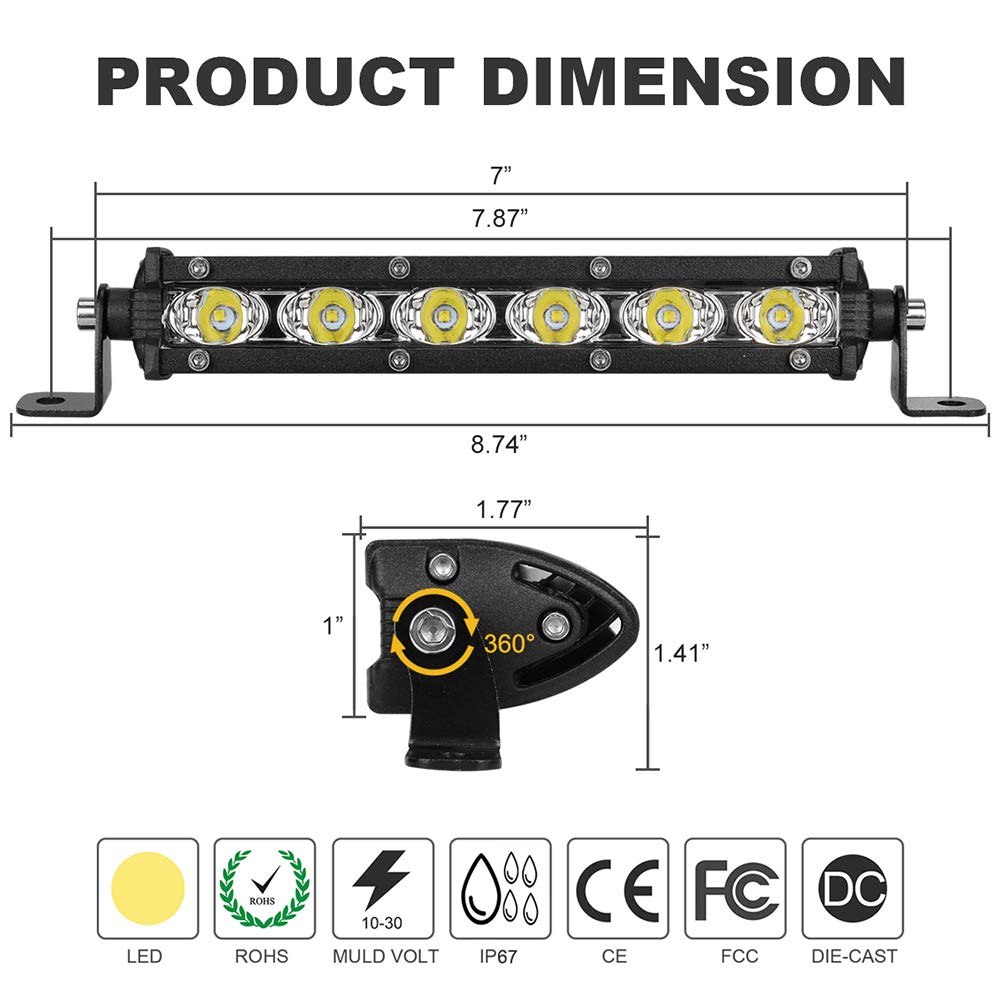 7 Inch Single Row Led Light Bar Pods - Beamcorn Ultra-Slim 60W 10000 Lumens Waterproof Driving Fog Light Combo Flood Spot Lights