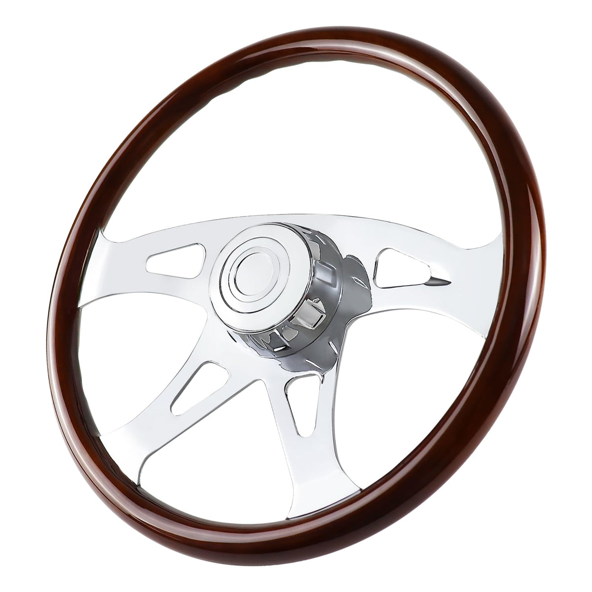 18 Wood Truck Steering Wheel Chrome 4 Spoke,for Kenworth, Peterbilt, Volvo,Freightliner