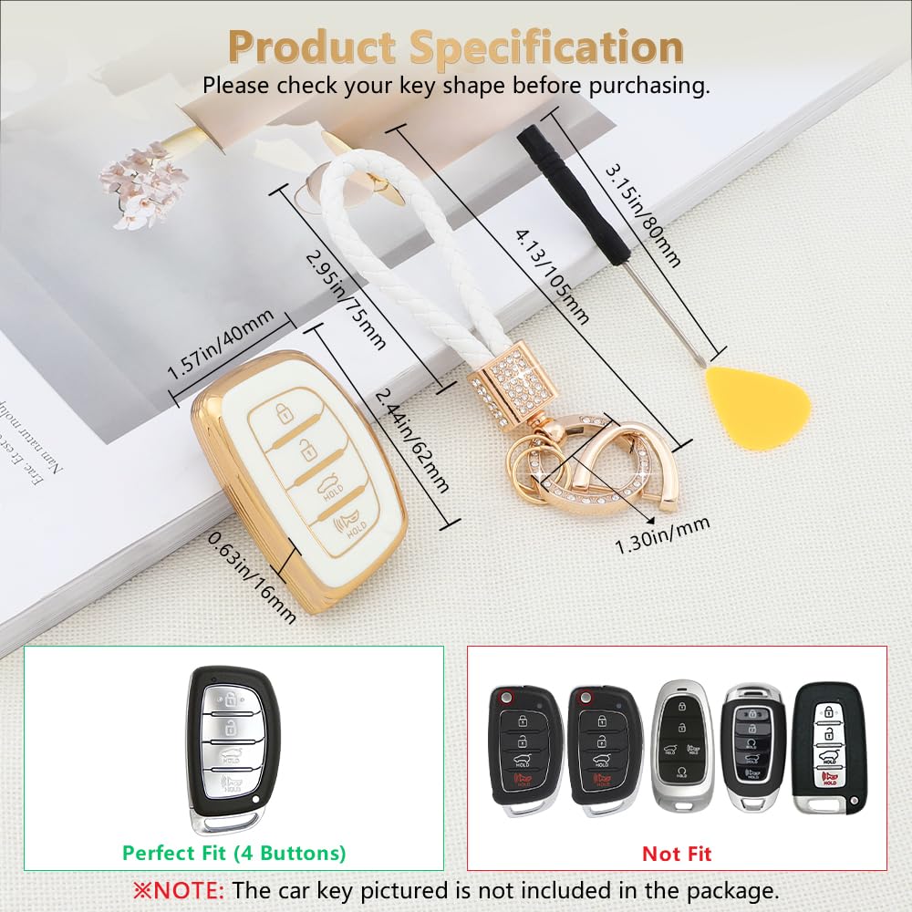 Pifoog For Hyundai Key Fob Cover 4 Button Sonata Tucson Ioniq Car Remote Keys Case Shell Protection Cute Bling Keychain Accessor