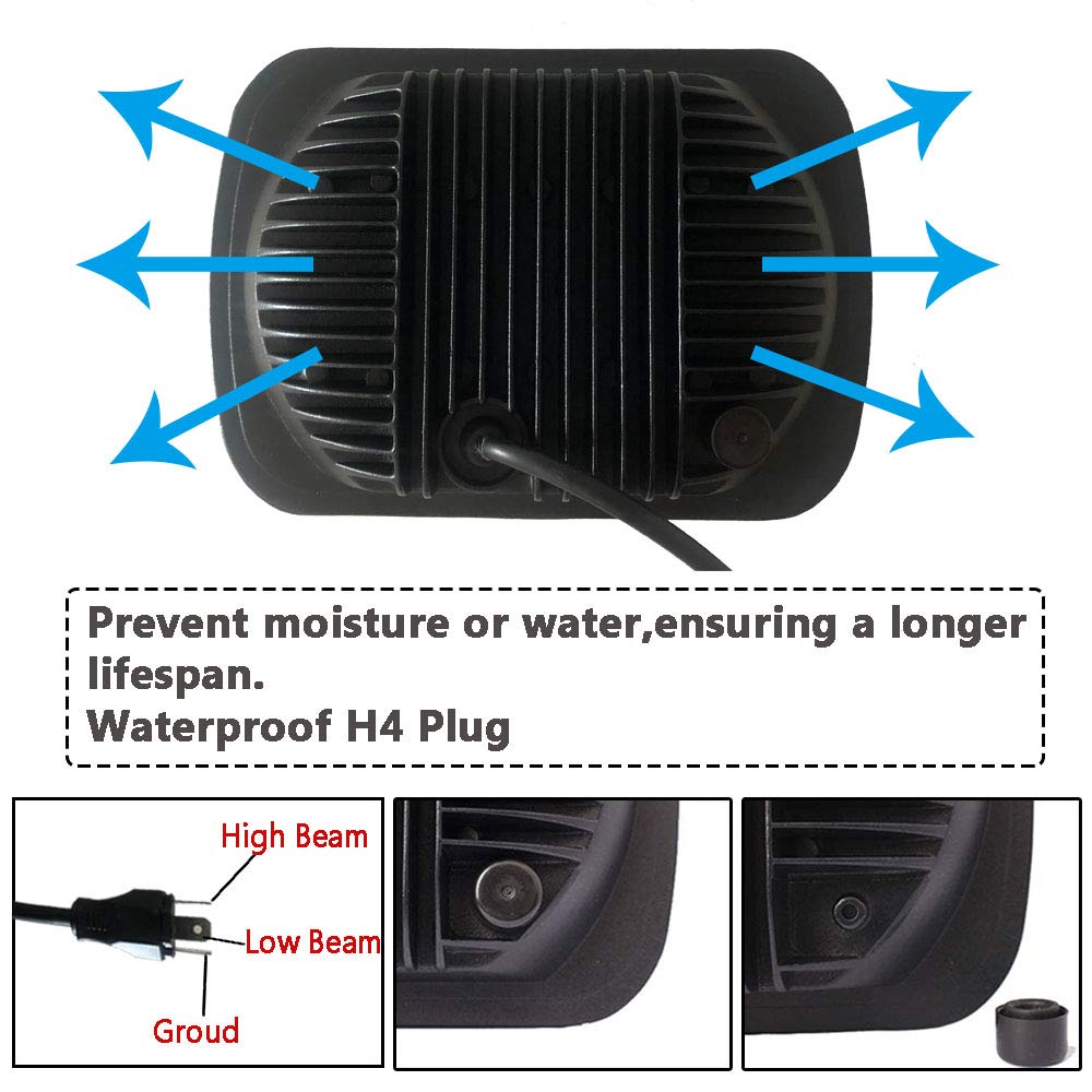 Black Pair 45w 7x6 5x7 Inch Headlights 6052 6054 H5054 H6054 Hi/Low Sealed Beam Replacement Compatible With Chevy Express Cargo