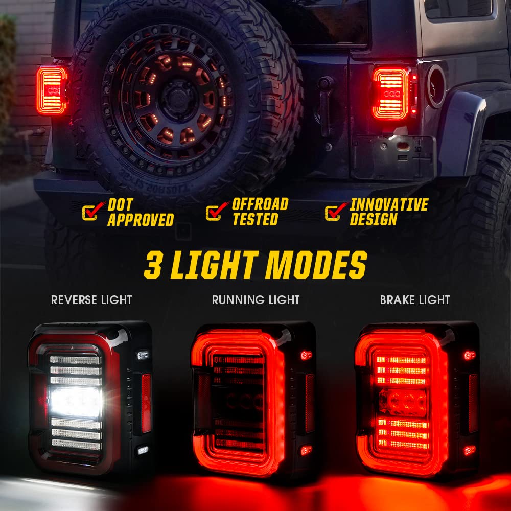 Xprite Led Tail Lights Compatible With 2007-2018 Jeep Jk Jku Sport/Sahara/Rubicon - Dot Approved, C-Shaped Clear Lens, Running,