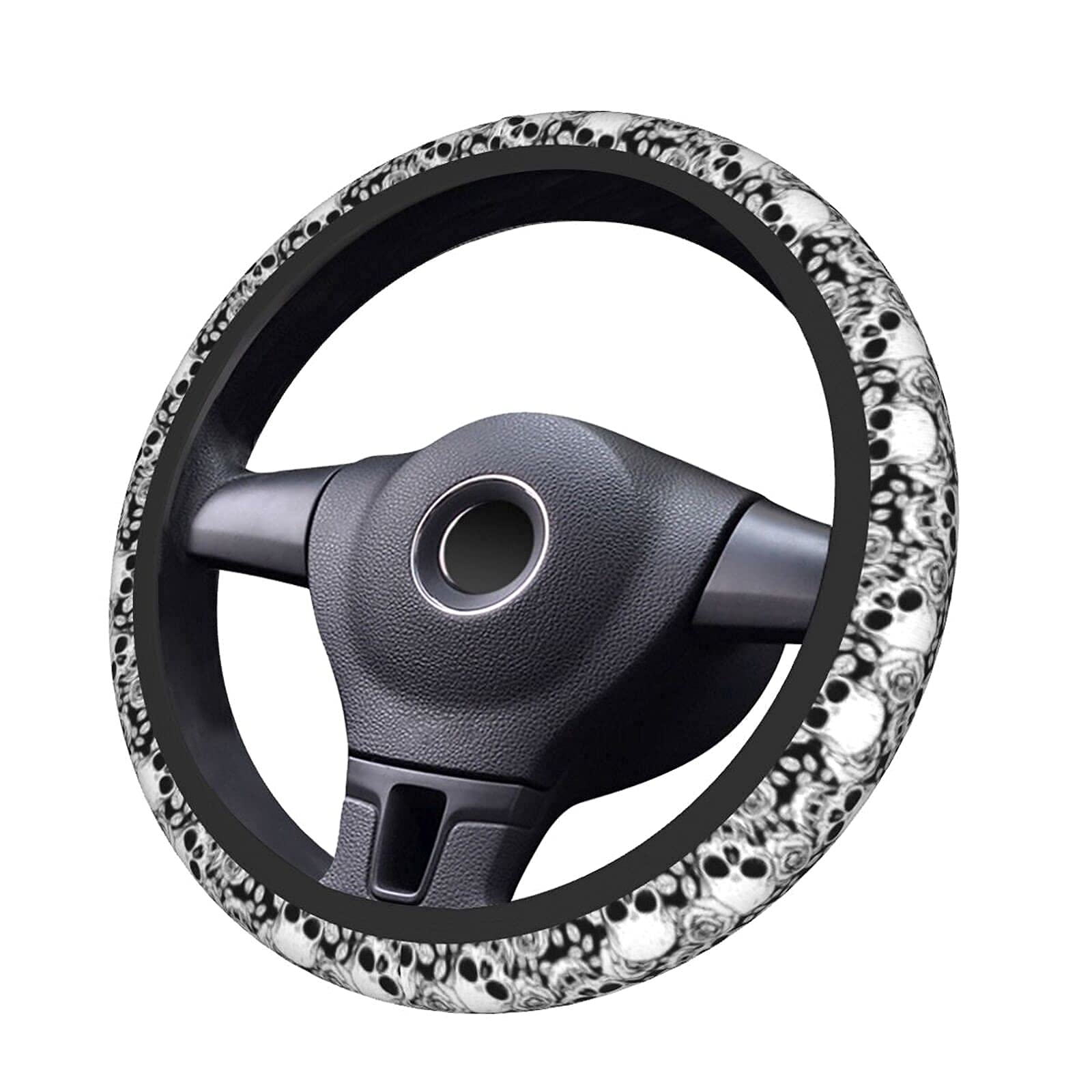 Skull Steering Wheel Cover Non Slip Black And White Neoprene Steering Wheel Protector Covers Universal 15 Inch For Women Men Car