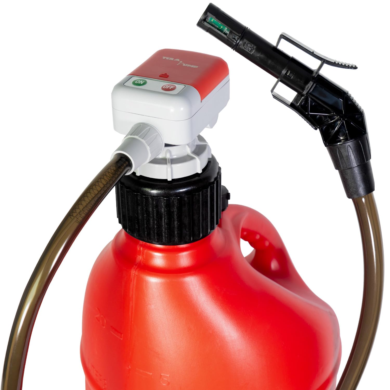 TERA PUMP Next Generation Rain-Resistant Gas Fuel Pump - 4.25-ft Long Vinyl Hose, Battery-Powered Electric Siphon Pump with Auto