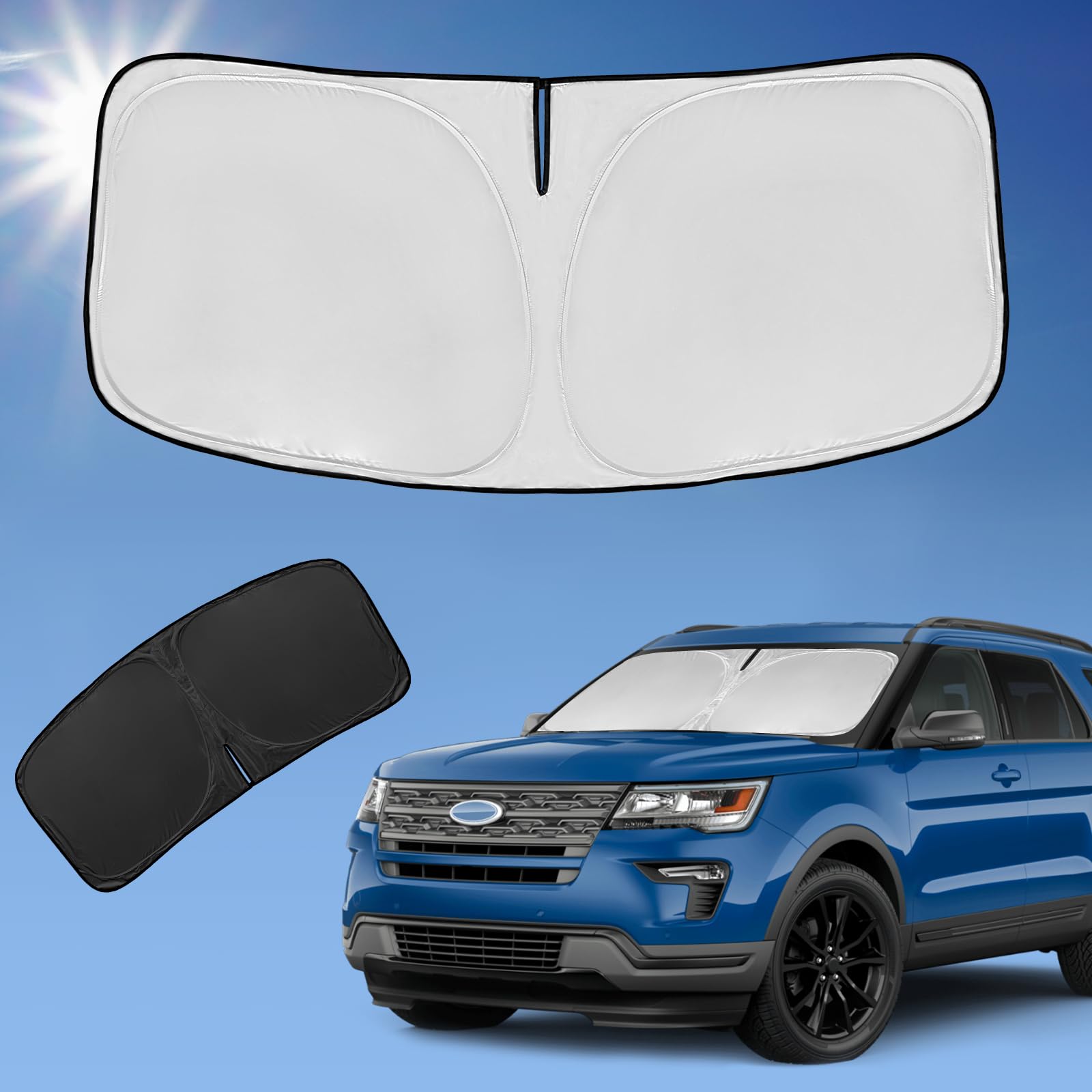 For Ford Explorer 2011-2019 Sun Shade Sunshade Windshield Cover, 4-Layer Front Window Shade Custom Fit Explorer Ford Explorer Su