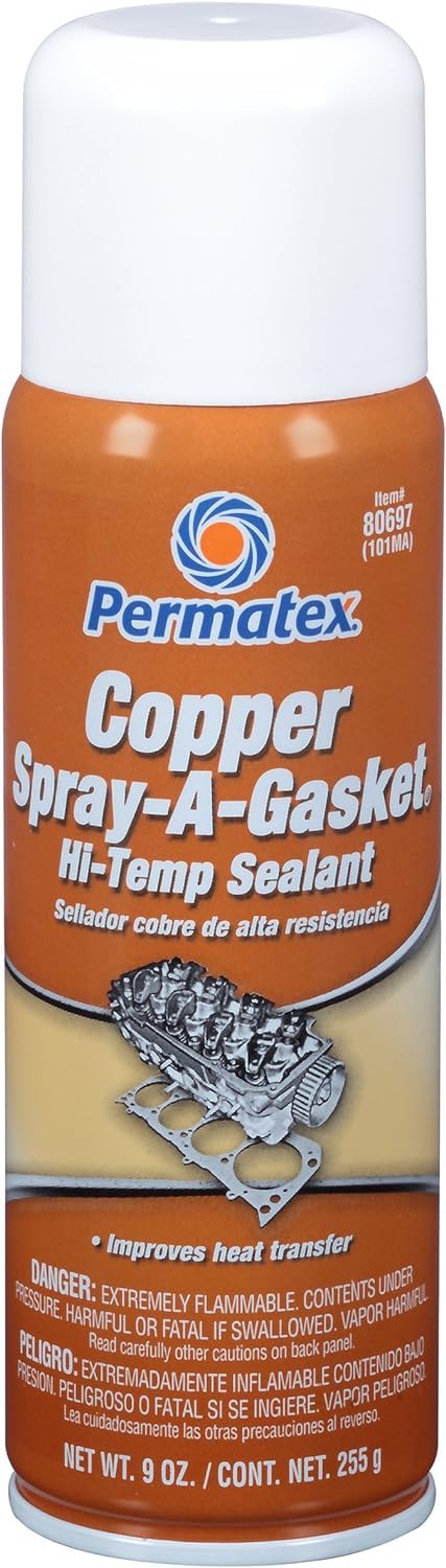 Permatex - 80697 - Copper Spray-A-Gasket Hi-Temp Adhesive Sealant, 12 oz. aerosol can, 9 oz. net wt.