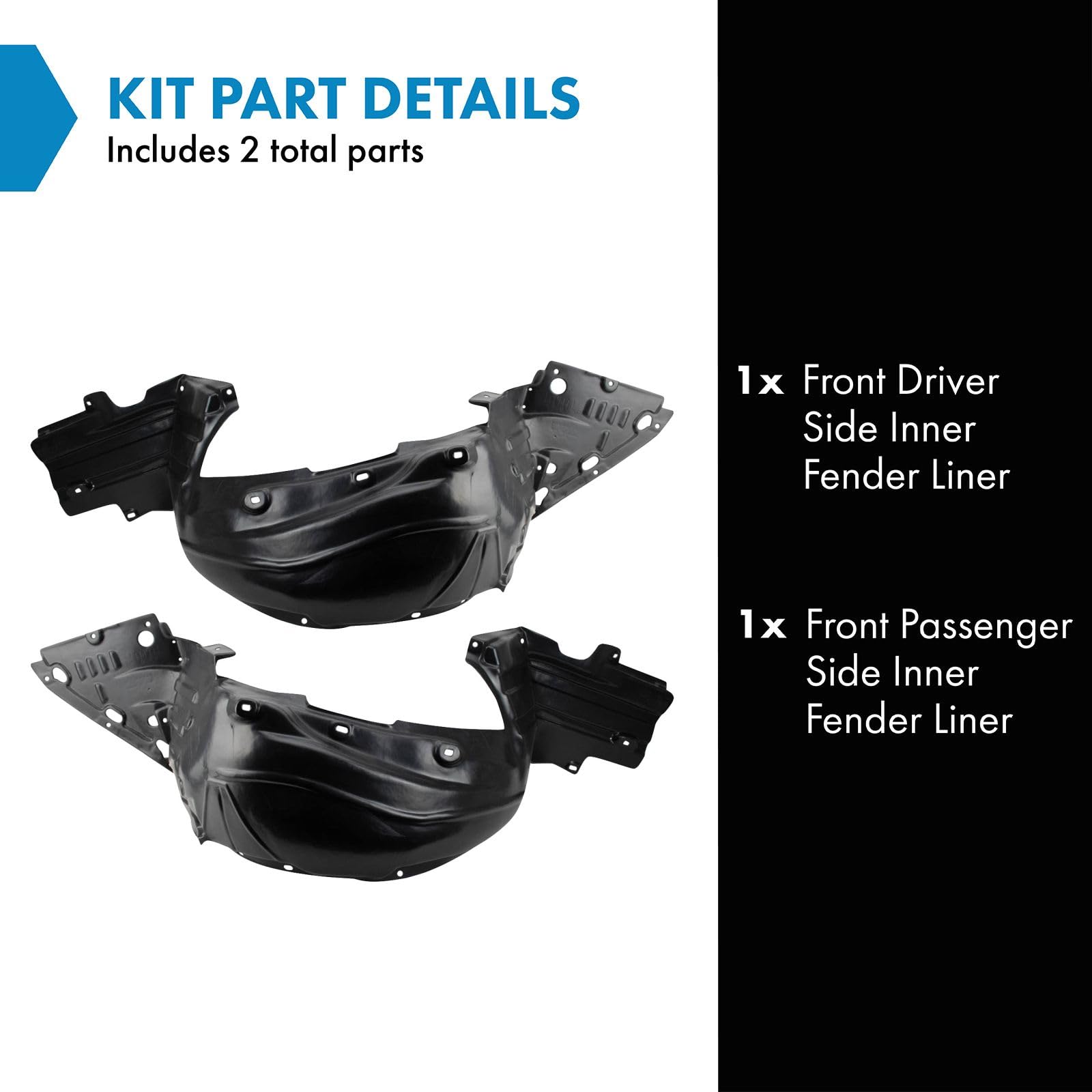 Trq Front Inner Fender Liner Set Compatible With 2000-2003 Honda S2000 Ho1250105 Ho1251105