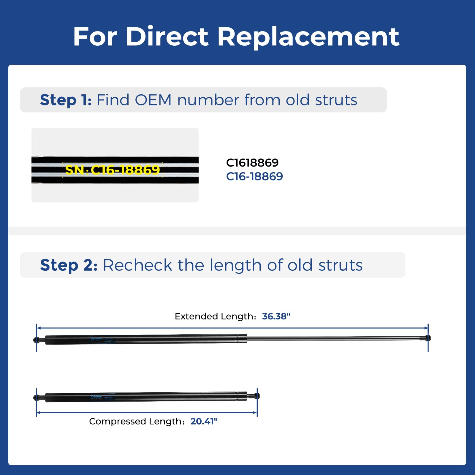 Arana C16-18869 36 Inch 50Lbs Gas Struts Spring Shocks With 13Mm Ball Sockets, 36 '' Lift Support For Truck Bed Cover Snowmobile