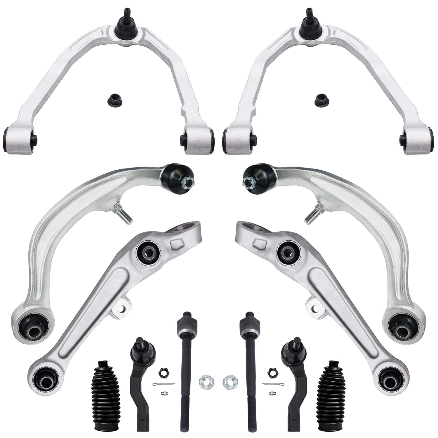Detroit Axle - RWD Front End Kit for 03-04 Infiniti G35 Nissan 350Z, Lower Forward Rearward & Upper Control Arms Tie Rods Boots 