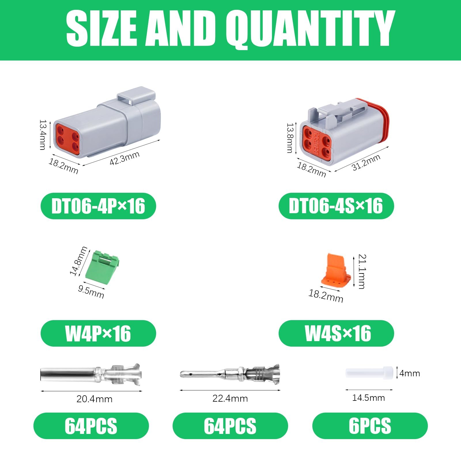 198 Pcs Deutsch Dt Grey 4 Pin Connectors 16 Set, Waterproof Electrical Wire Connector With Stamped Contacts And Seal Plug For Tr