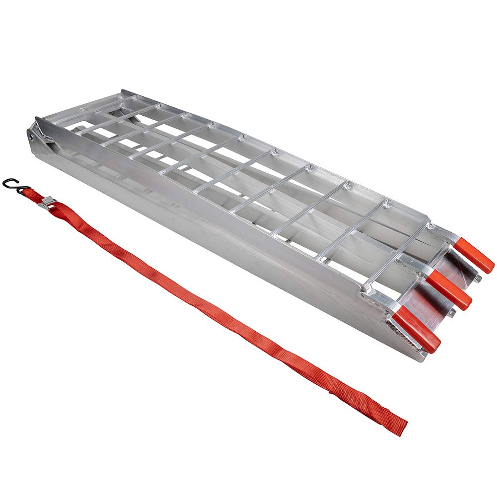 Pit Posse Pp2755 Aluminum Folding Truck Ramp For Motorcycle Loading 7.5Ft (89'') - 750Lbs Rated - Includes Bonus Strap Tie-Down
