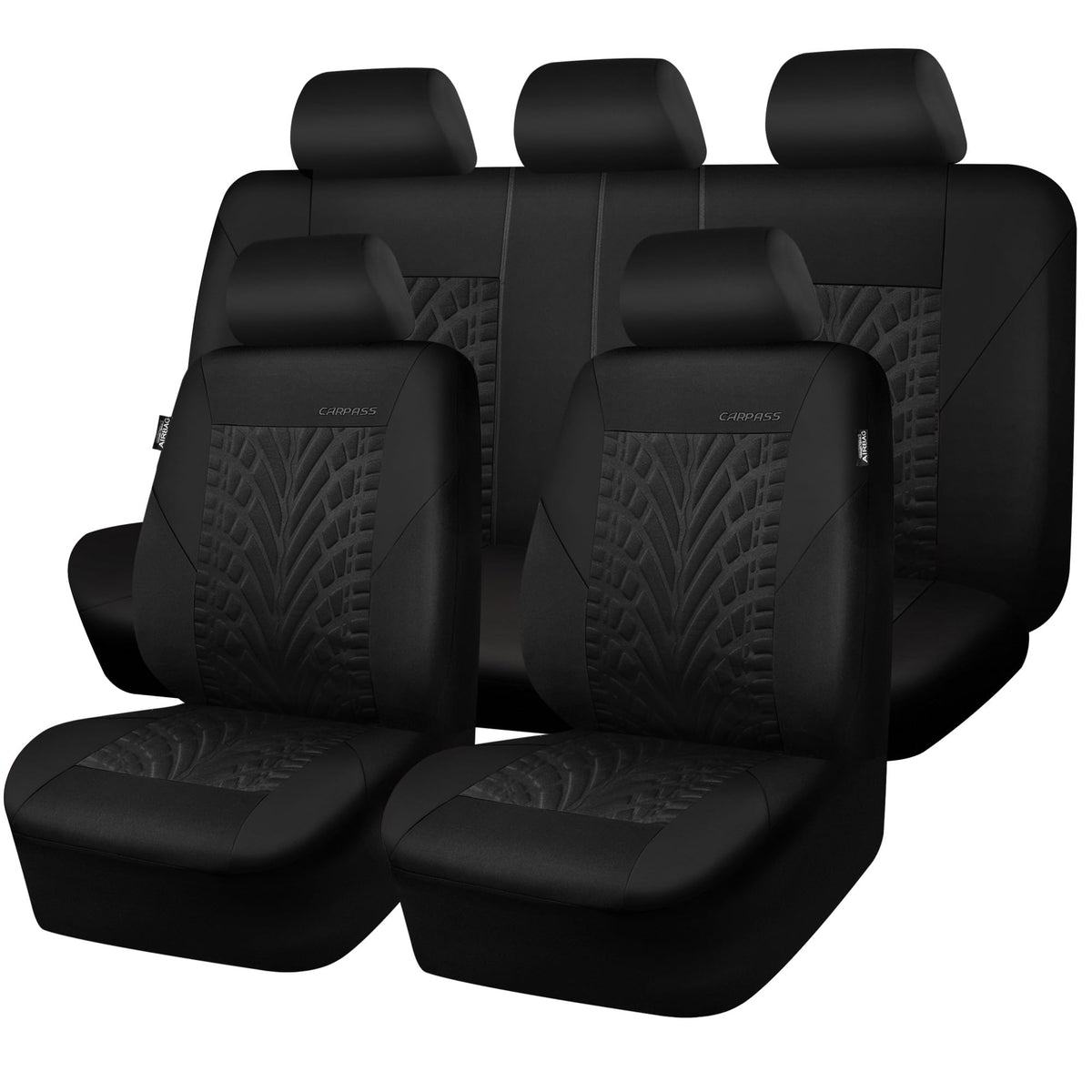 Car Pass Car Seat Covers Full Sets, Front & Split Rear Bench For Car, 3D Tyre Embossed Automotive Interior Covers, Airbag Compatible, Quick Setup Universal Fit Seat Covers For Car, Suv(All Black)
