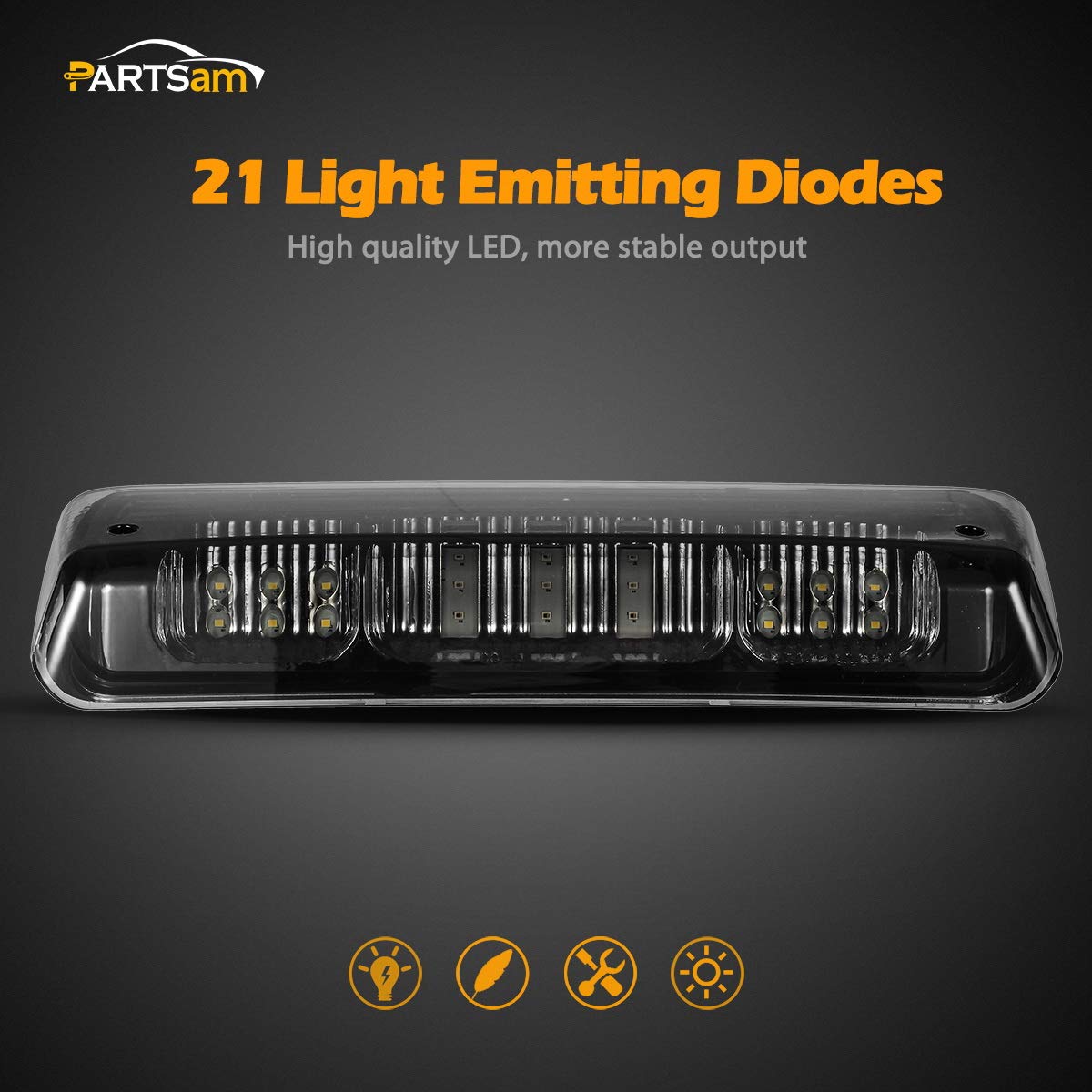 Partsam Replacement For F150 F-150 2004 2005 2006 2007 2008 High Mount Stop Light 3Rd Third Brake Light Smoked Led Rear Cab Roof