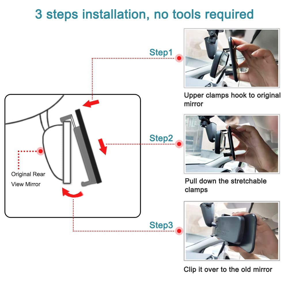 (Newest Version) Skycrophd Frameless Rear View Mirror Interior Panoramic Wide Angle Mirror Eliminate Blind Spots For Car Suv Truck - Flat,11.8In (White)