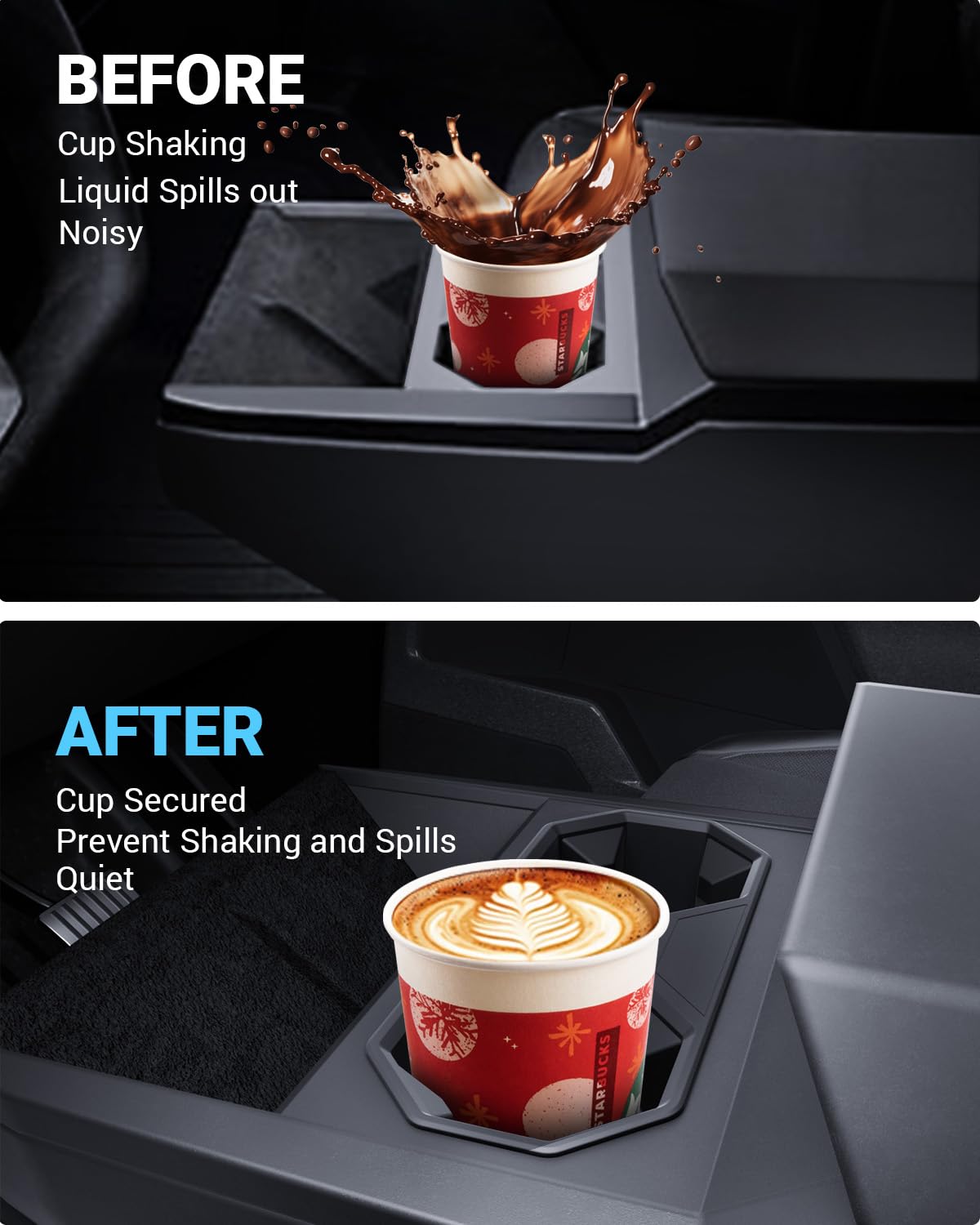 Motrobe 2024 2025 Tesla Cybertruck Center Console Cup Holder Insert [Seamless Fit For Console] Silicone Drink Organizer Holder F