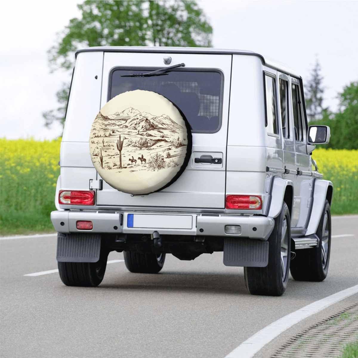 Cowboys Spare Tire Cover Wild West Desert Horse Riding Animal Cactus Lanscape Prairie Hill Wheel Covers for RV Tires Camper Tire