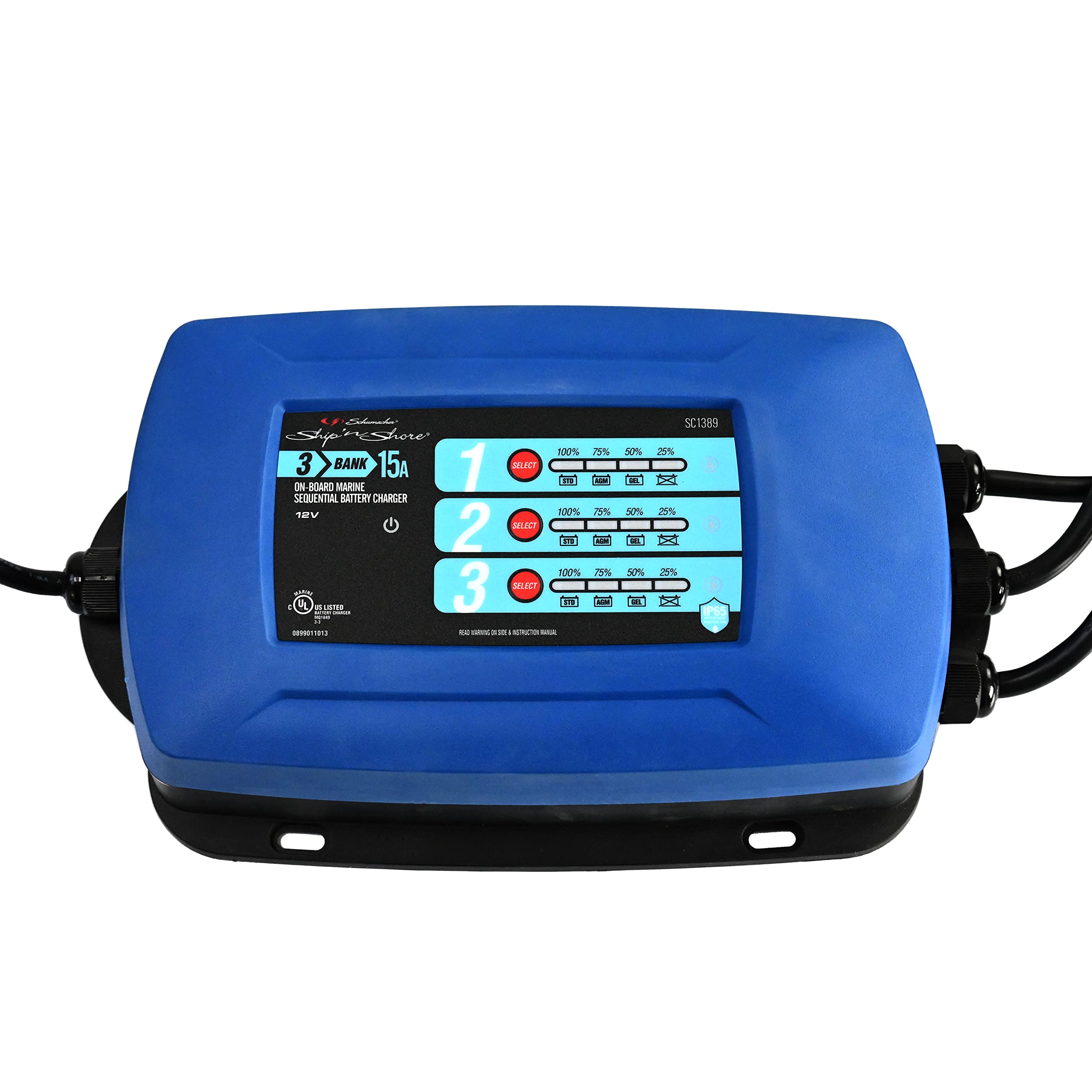Schumacher-Sc1389 Fully Automatic Direct-Mount 3-Battery Charger And Maintainer - 15 Amp, 12V - For Marine Batteries