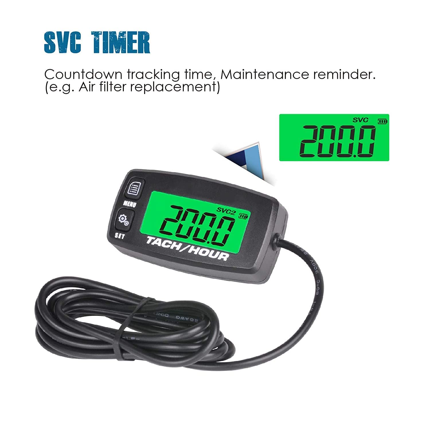 Runleader Digital Maintenance Tach/Hour Meter,Battery Replacement for Small Gas Engine,Used on Riding Lawn Tractor Generator Compressor Chainsaws Outboard Motor Pressure Washers