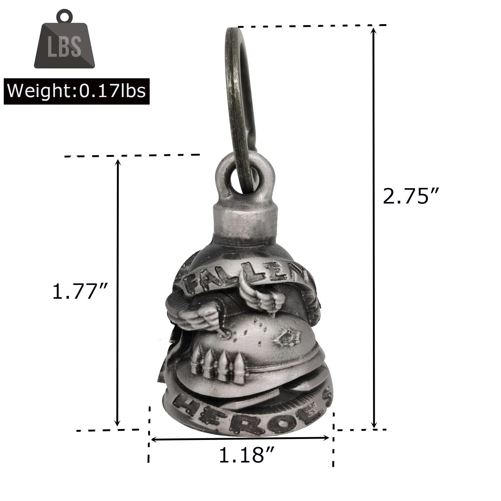 Dream Apparel Motorcycle ride bell for bikers,heavy spirit bells accessory and key chain for luck (DBL8-L fallen heroes)
