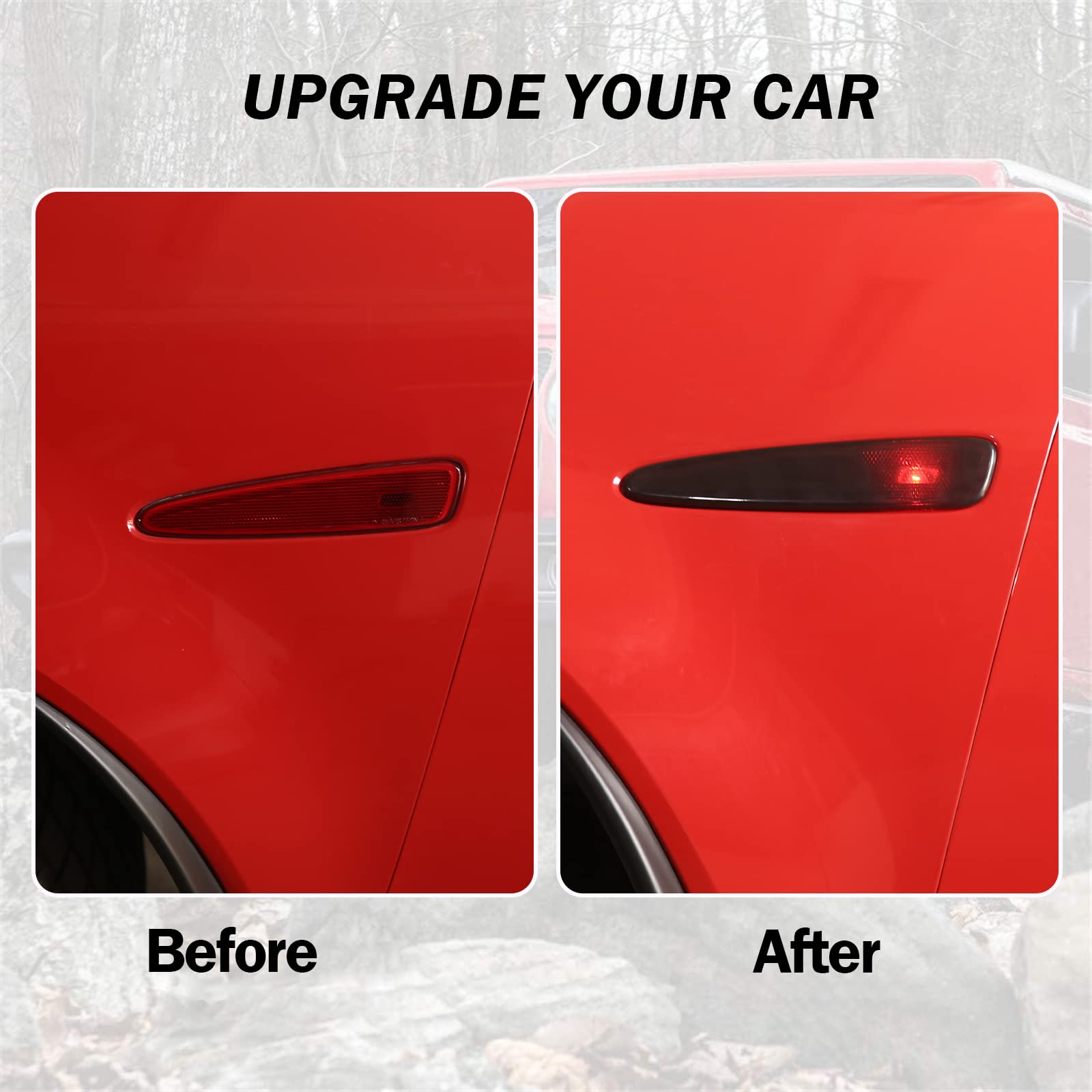 Llkuang Rear Bumper Side Reflector Light Strip Blackened Shell Sheet Compatible With Chevrolet Corvette C6 2005-2013,Smoked Black Reflective Strips Cover,2Pcs