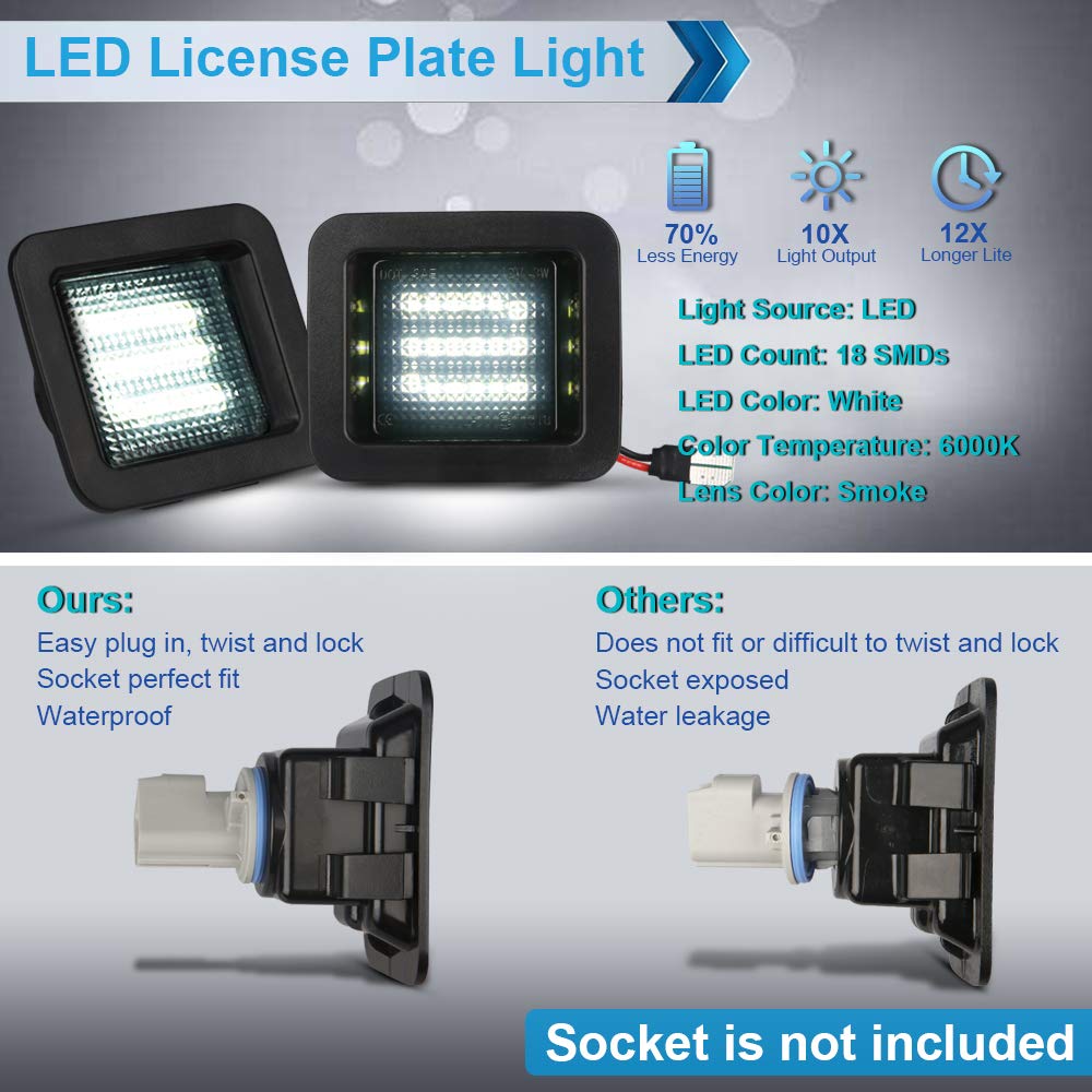 Mbuydiy Led License Plate Light Lamp Assembly Compatible With 2015-2020 F150 17-20 Raptor Smoke Lens 6000K White, Pack Of 2