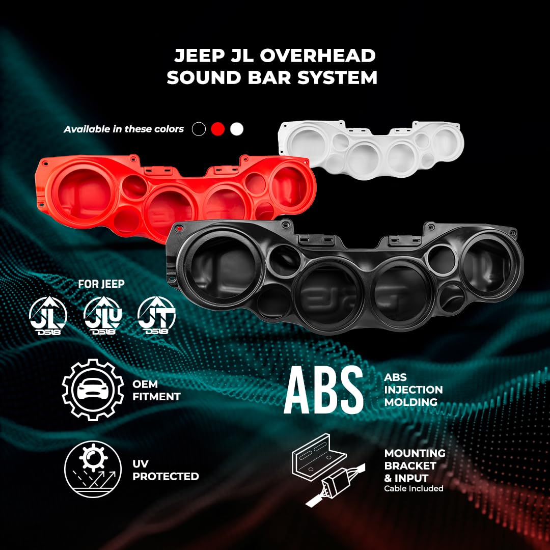 DS18 JL-SBAR Red Jeep Wrangler Overhead Soundbar for JL 2007-2021 Will Accommodate 4 x 8-inch Speakers, 4 x 1.75-inch Tweeters,