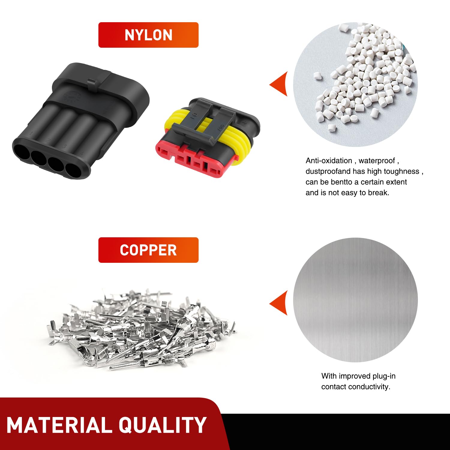 Nilight 180Pcs 4 Pin Electrical Connector Plug Male Female Terminal Wire Waterproof Connectors 4 Way Automotive Connect Set For