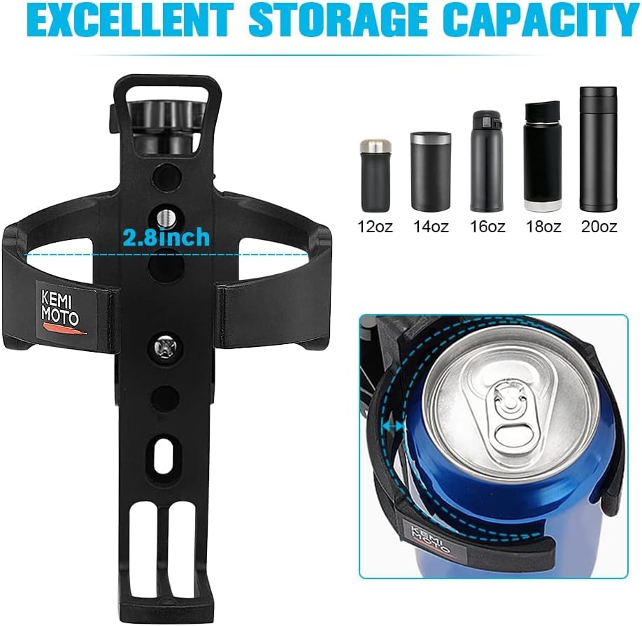 KEMIMOTO ATV Cup Holder Motorcycle Bottle Holder Universal Drink Holder with 0.6-1.56in Metal Clamp for20oz Bottle for Bike, Boa