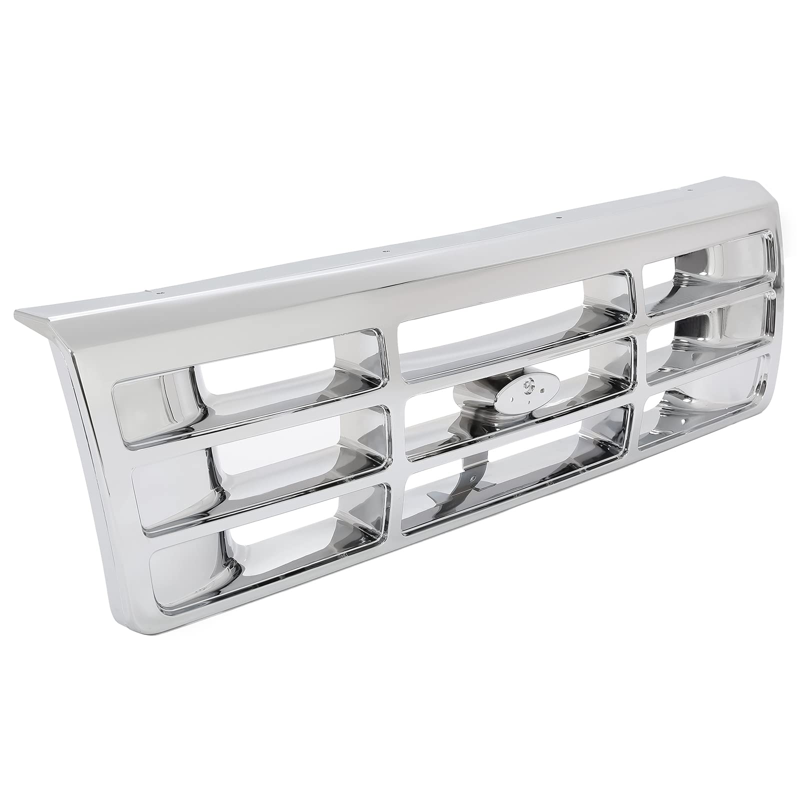 Hecasa Front Grille Grill Compatible With 1992-1997 Ford Bronco F-150 F-250 Hd F-350 Bumper Grille Replacement For Fo1200442 E4Tz8200 Grill Assembly Chrome Silvery