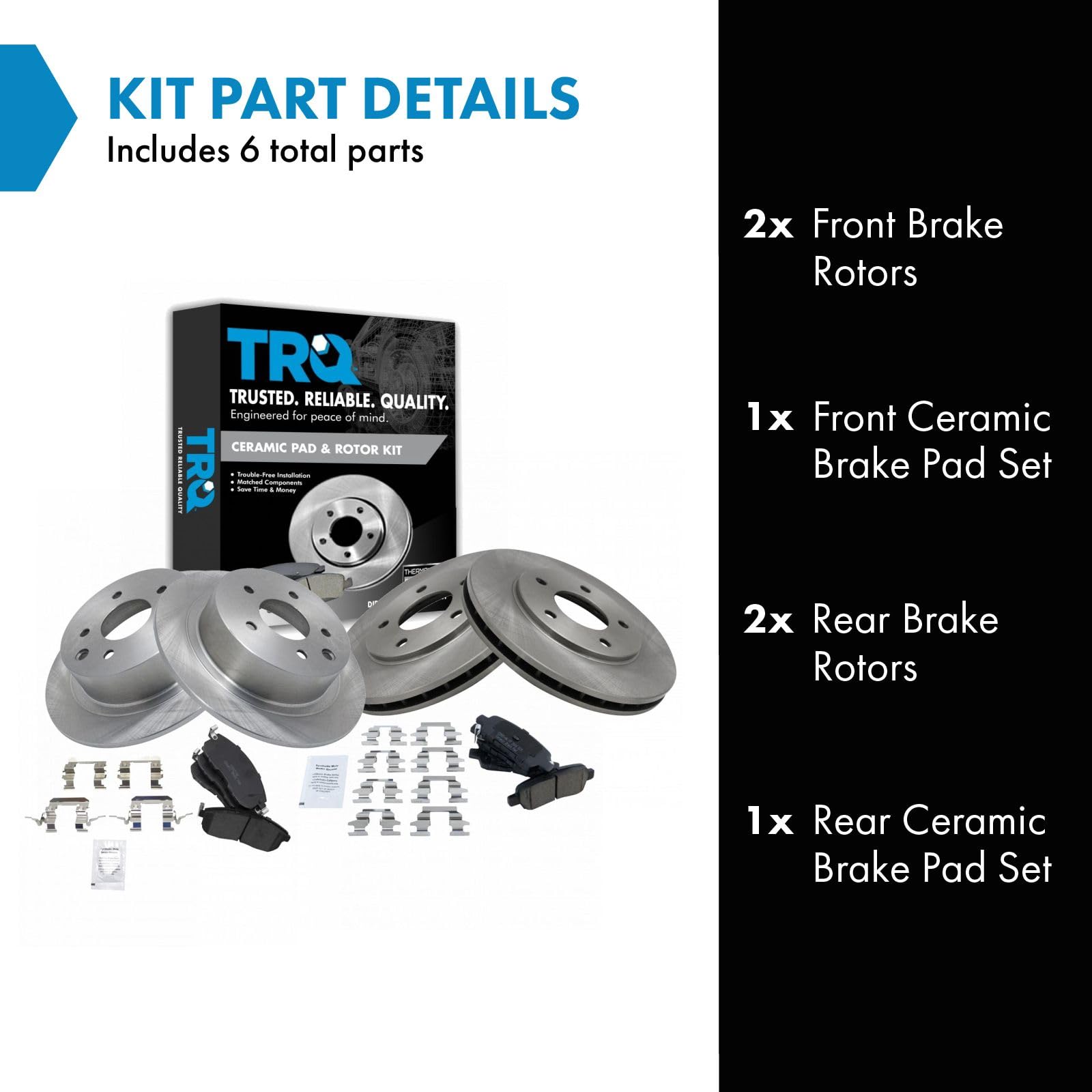 Trq Front And Rear Brake Pad & Rotor Kit Brake Pads Brake Rotor Ceramic Compatible With 2013-2019 Nissan Sentra