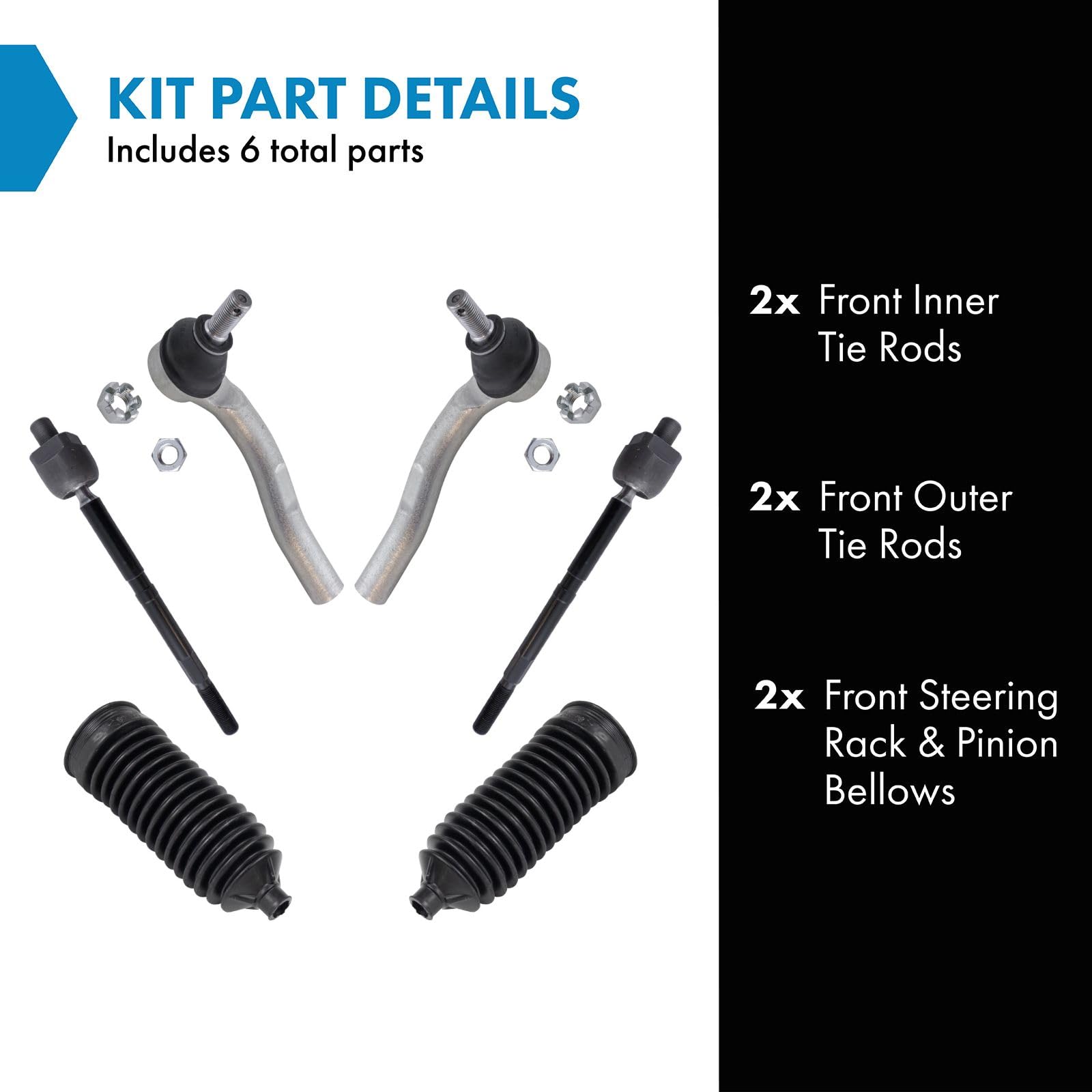 Trq Front Driver & Passenger Side Inner & Outer Steering Kit Steering Rack & Pinion Bellow Tie Rod Compatible With 2012-2016 Hon