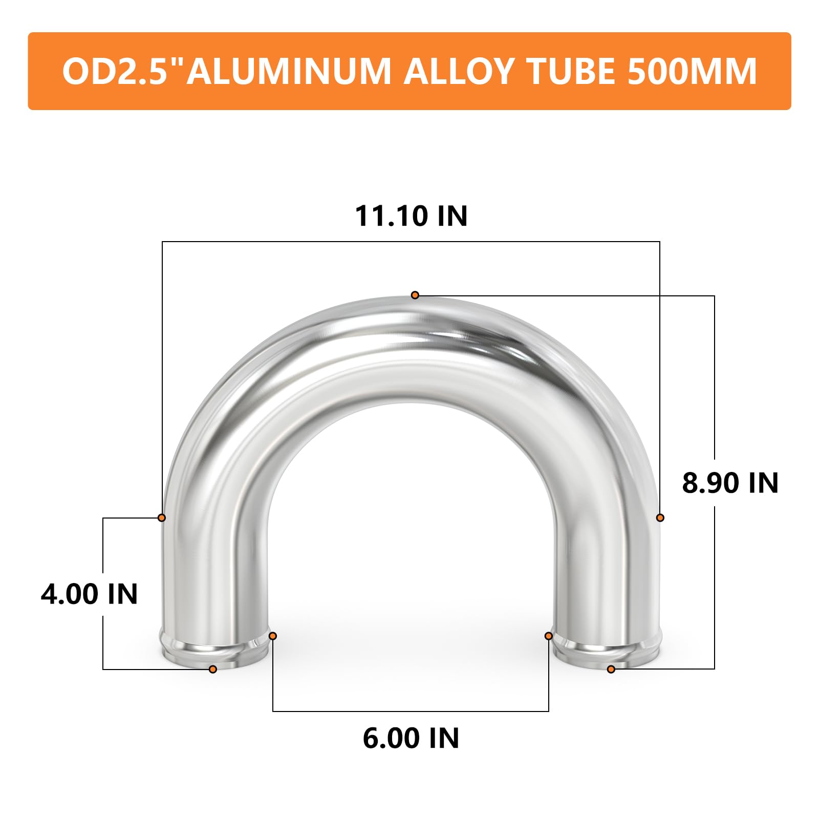 Gasher 1Pcs Intercooler Pipe Aluminum 180 Degree Elbow Alloy Tube 2.5''Od, End To End Lenght 20'' (500Mm) With Bead Roll, For In