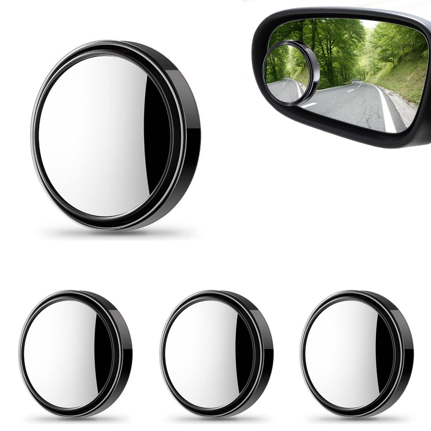 OBTANIM 4 Pack Blind Spot Car Mirror 2 Inch Angle Adjustable HD Glass Round Side Rear View Convex Accessories with Frame for Car