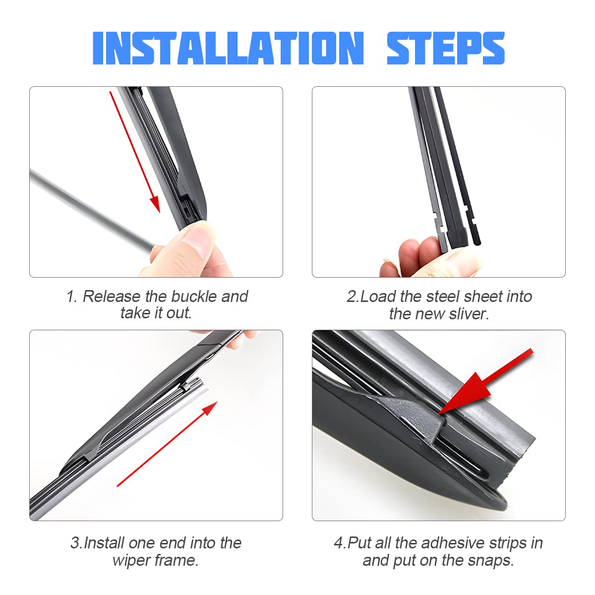 4 Pieces Car Wiper Blade Replacement Strip, 32'' Rubber Frameless Windshield Wiper Strip, DIY Adjustable Boneless Windscreen Bla