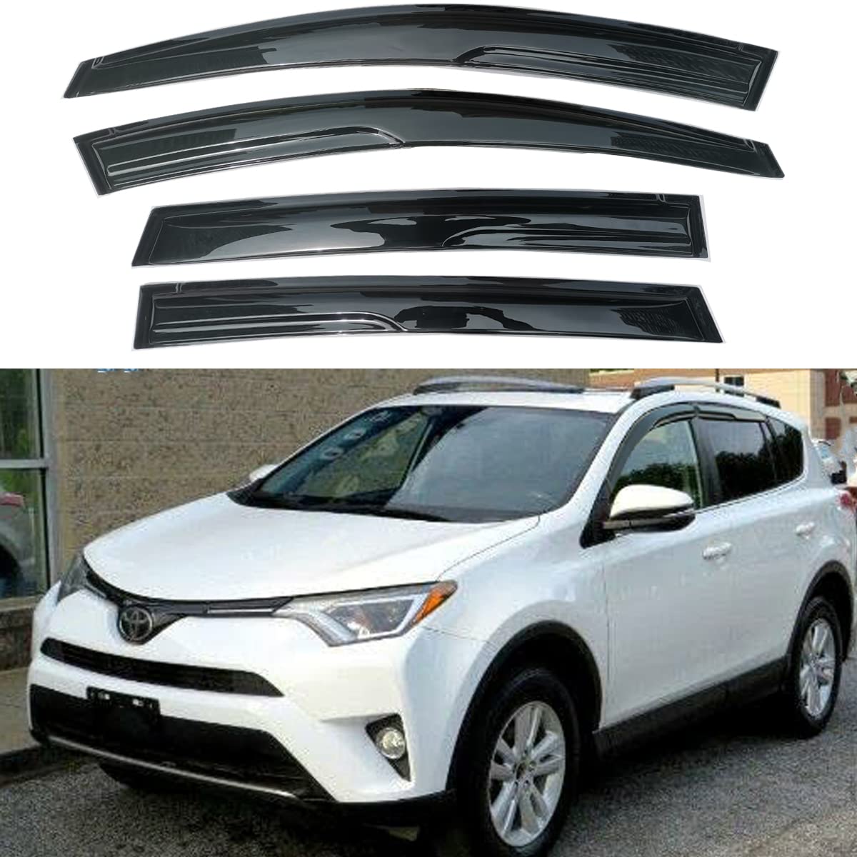 Side Car Window Visor Rain Guards Vent Deflectors For 2013-2018 Toyota Rav4, Sun Shade Front Rear Suv Accessories Smoke Tint 4Pc